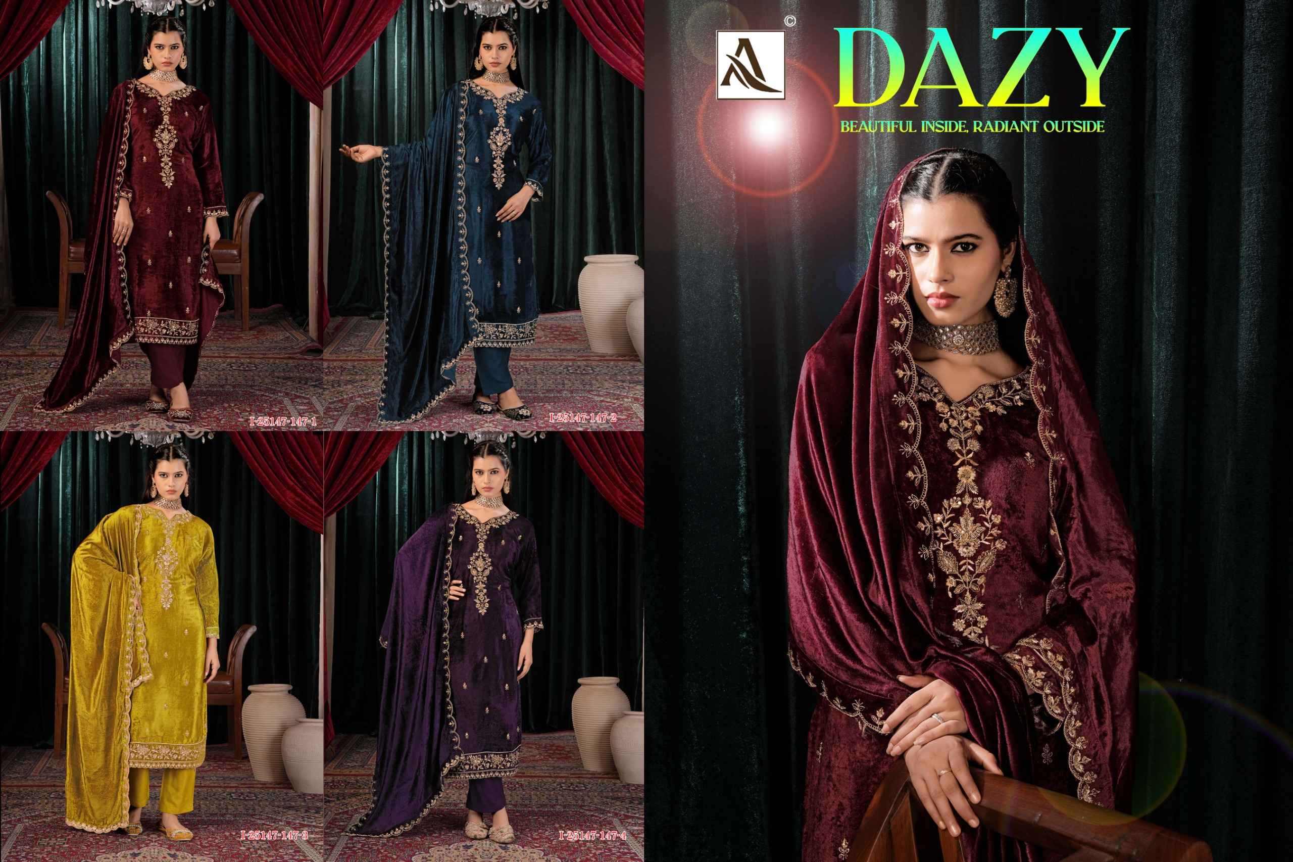 Alok Dazy Viscose Velvet Dress Material 4 pcs Catalogue
