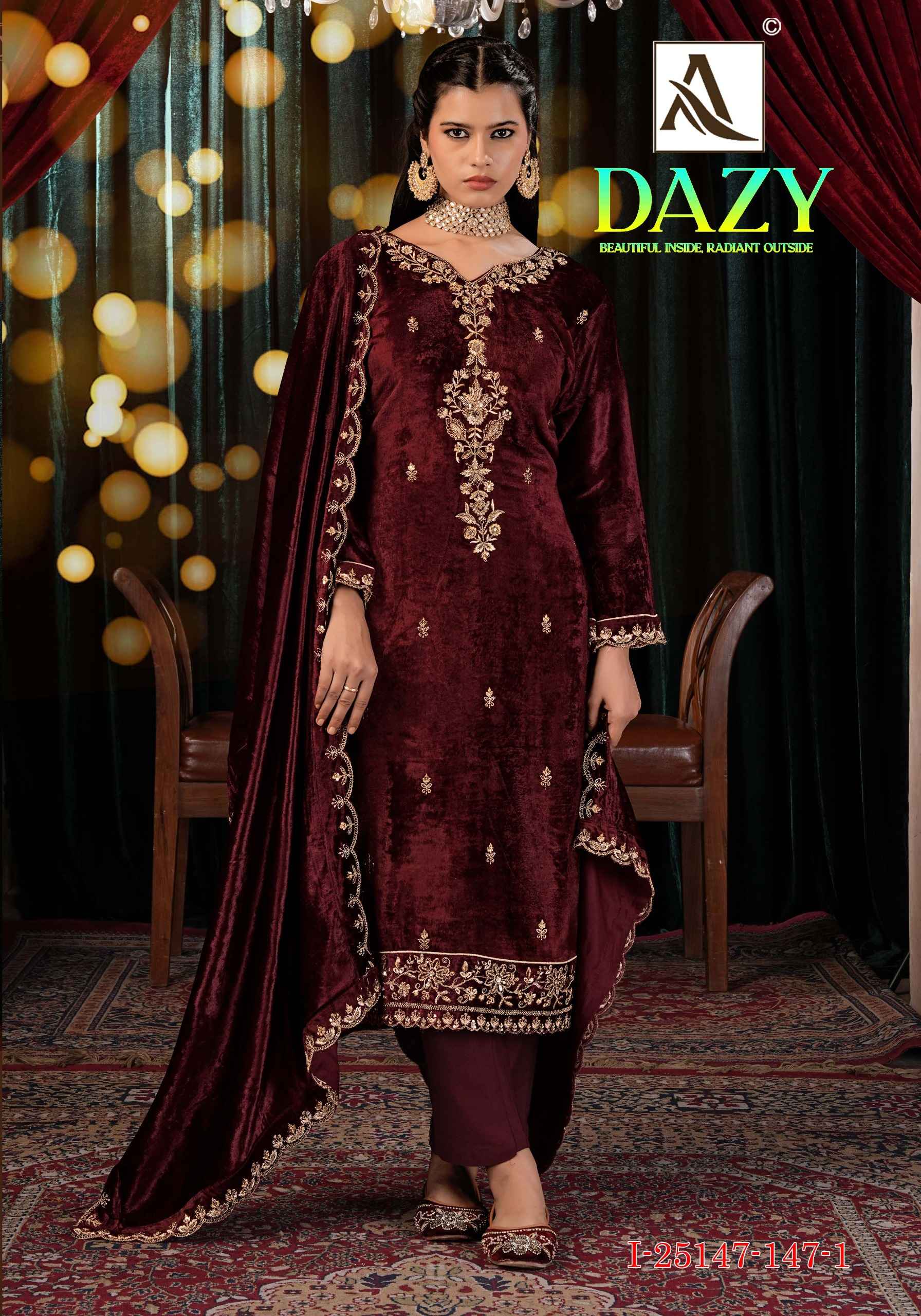 Alok Dazy Viscose Velvet Dress Material 4 pcs Catalogue