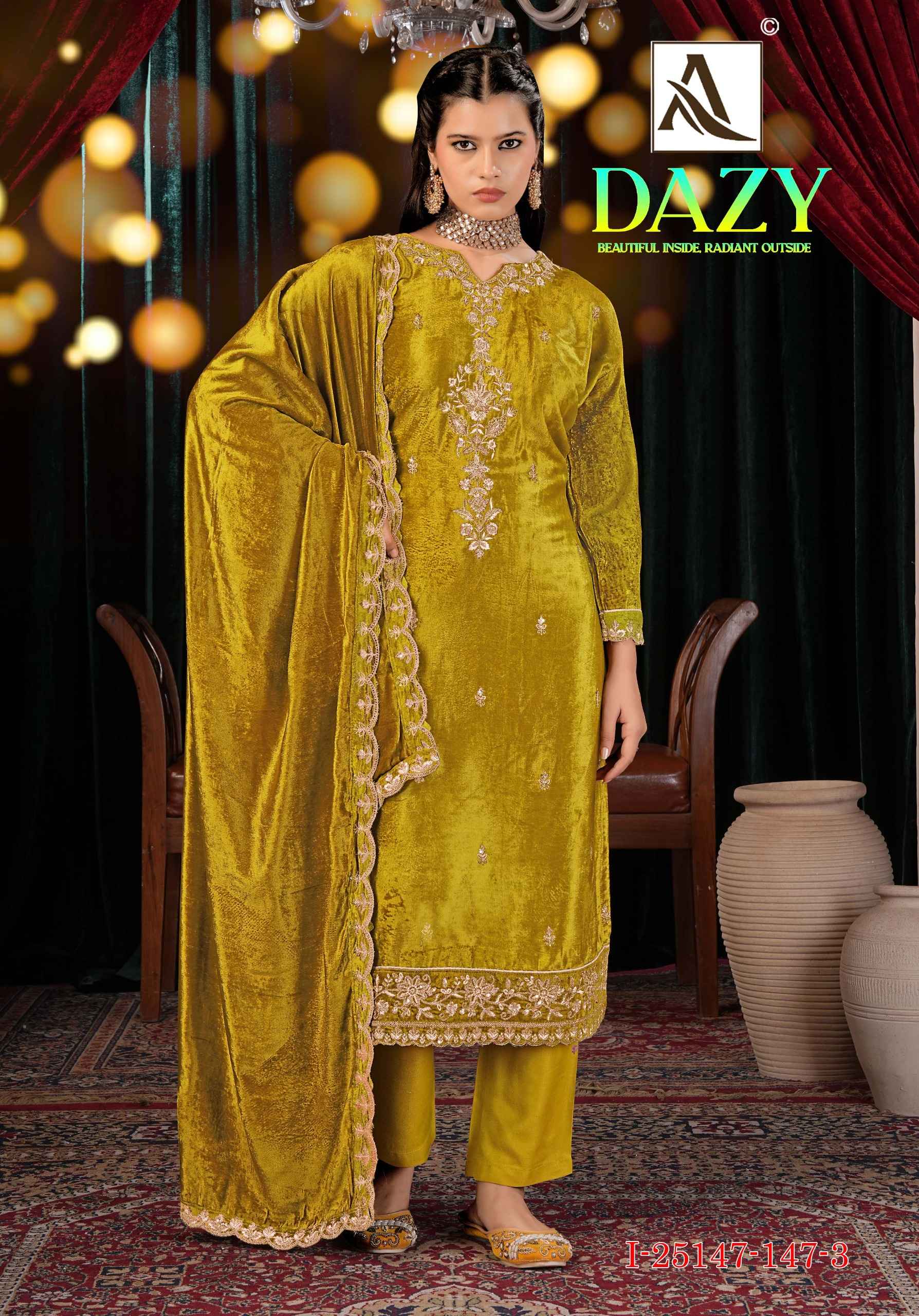 Alok Dazy Viscose Velvet Dress Material 4 pcs Catalogue
