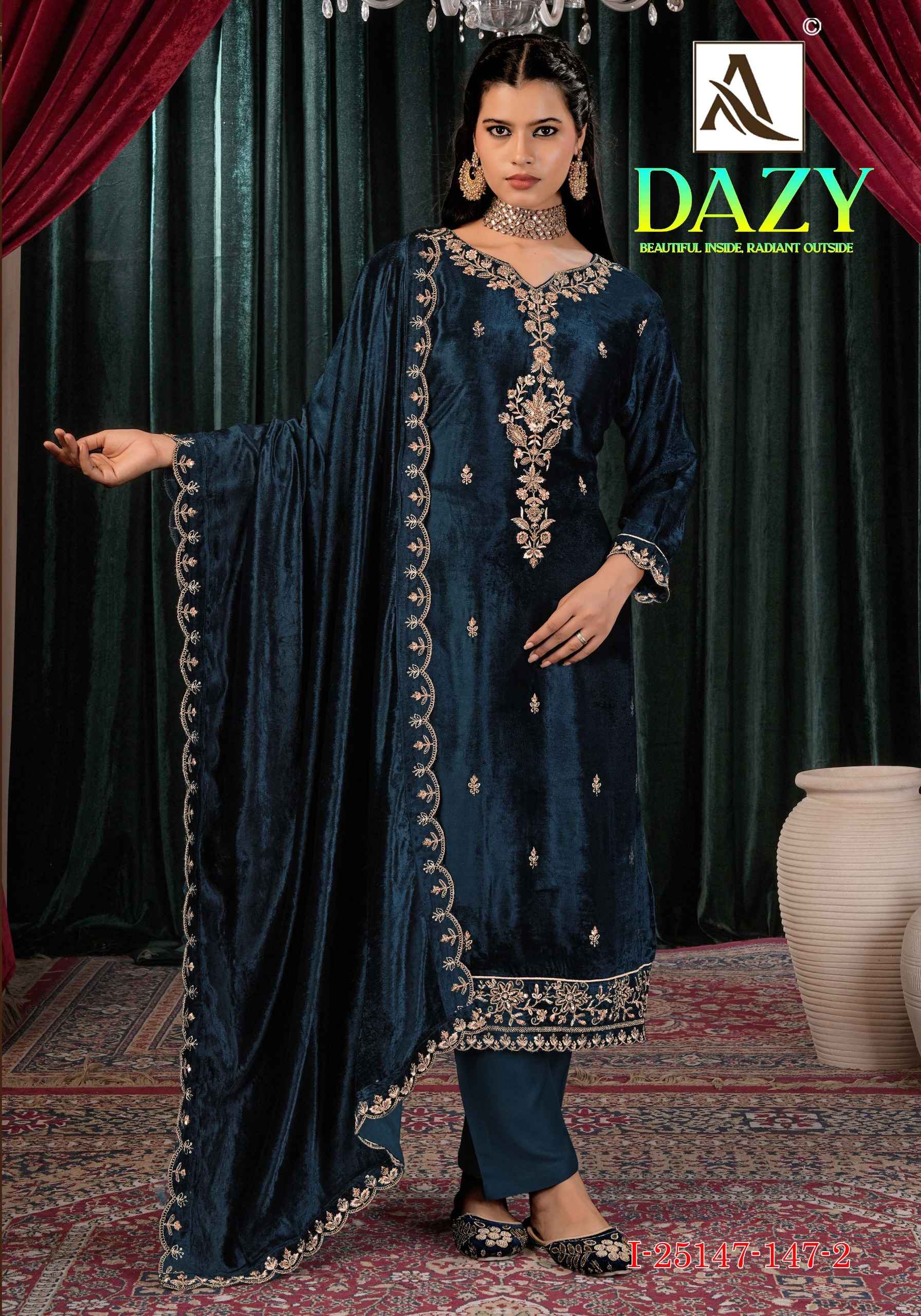 Alok Dazy Viscose Velvet Dress Material 4 pcs Catalogue