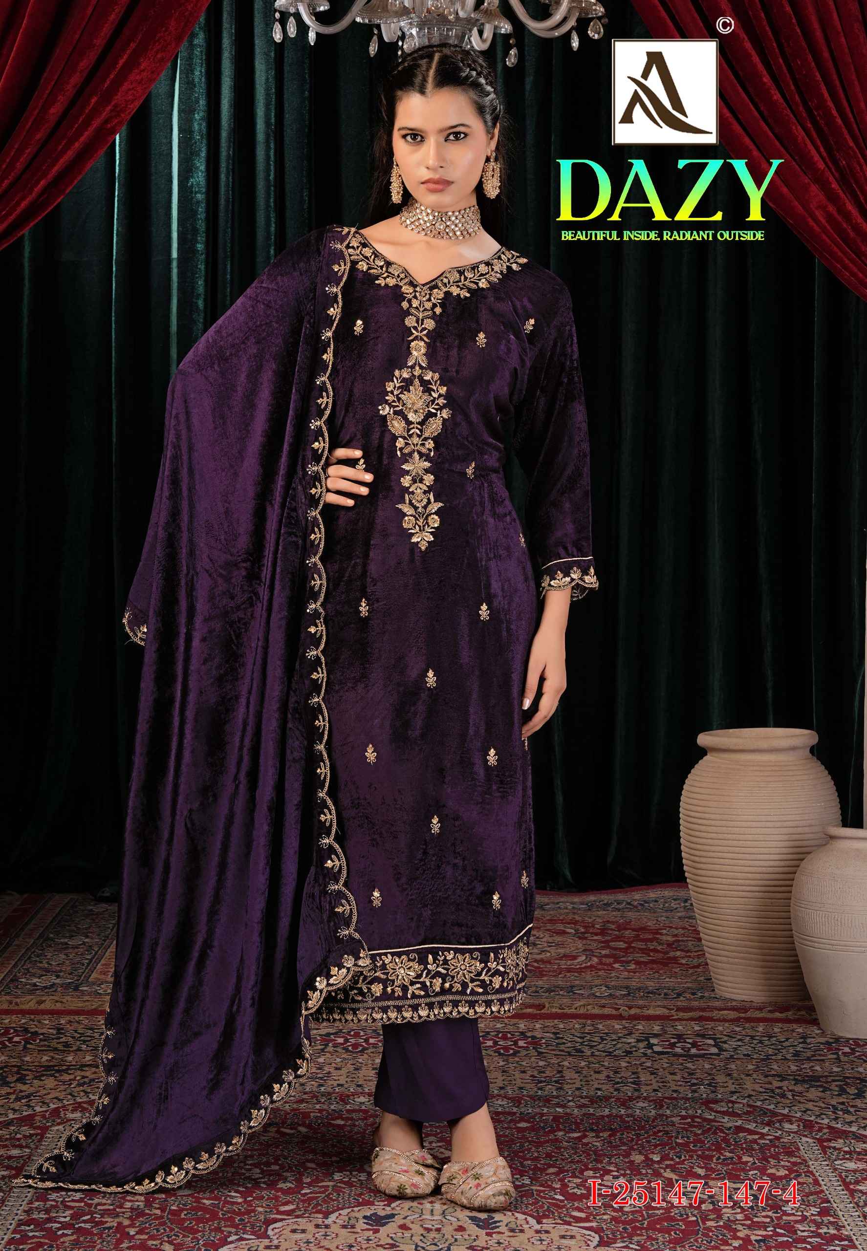 Alok Dazy Viscose Velvet Dress Material 4 pcs Catalogue