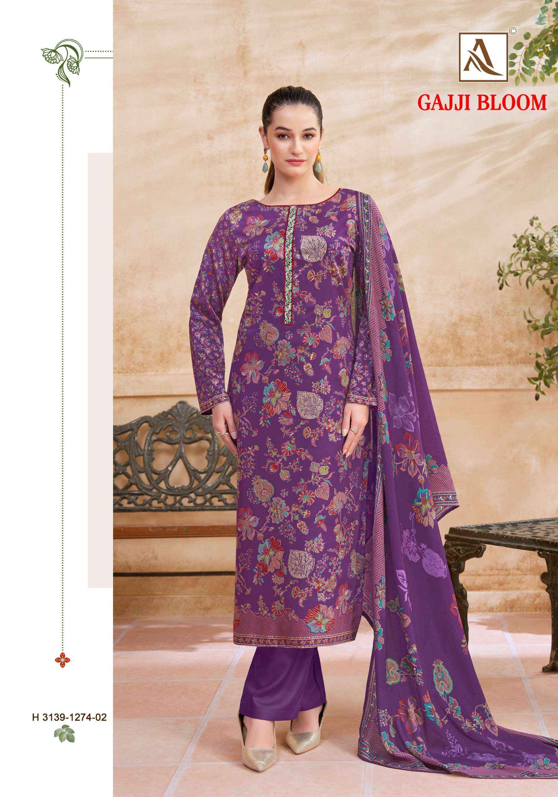 Alok Gajji Bloom Silk Dress Material 6 pcs Catalogue