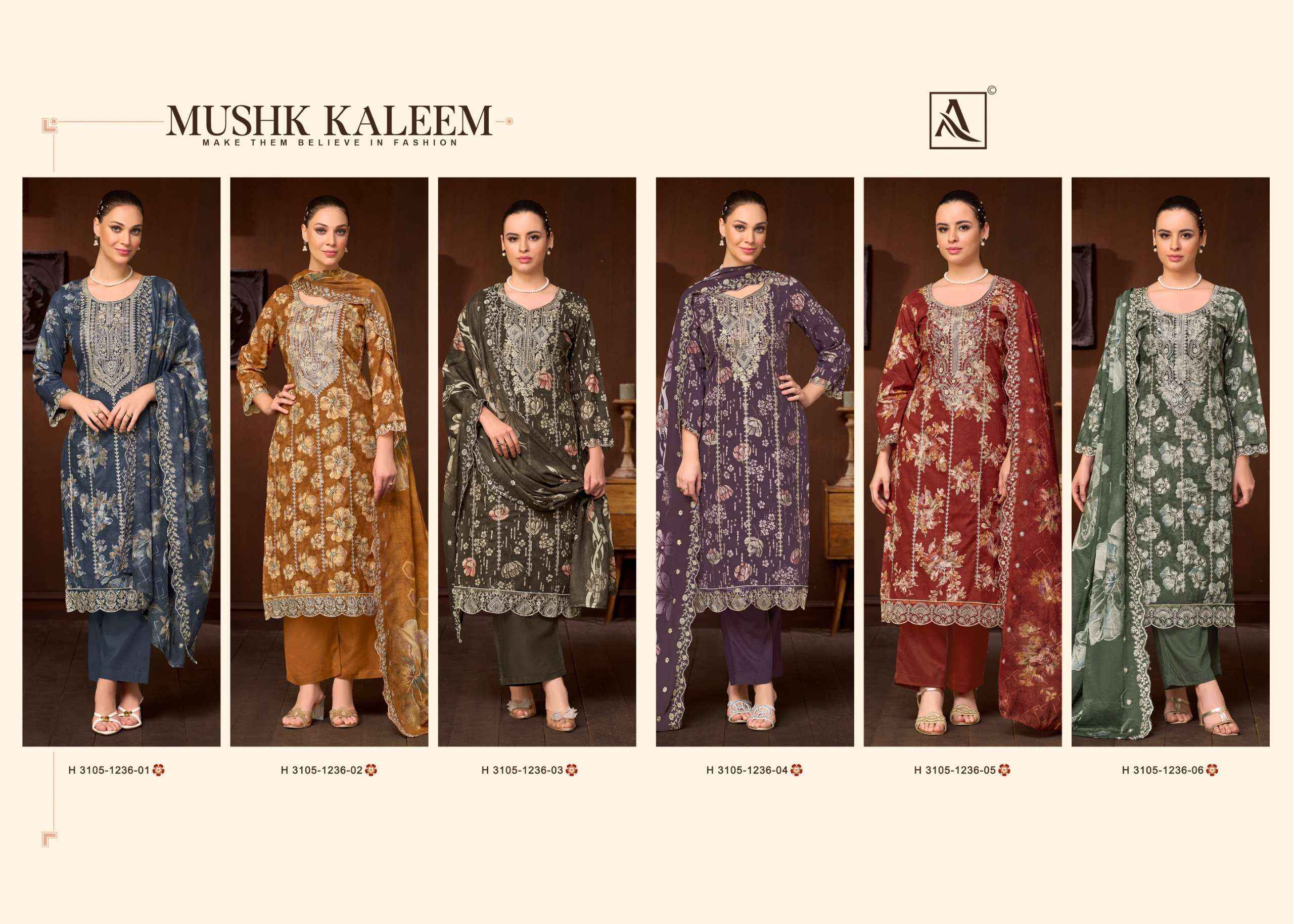 Alok Mushk Kaleem Cambric Cotton Dress Material 6 pcs Catalogue
