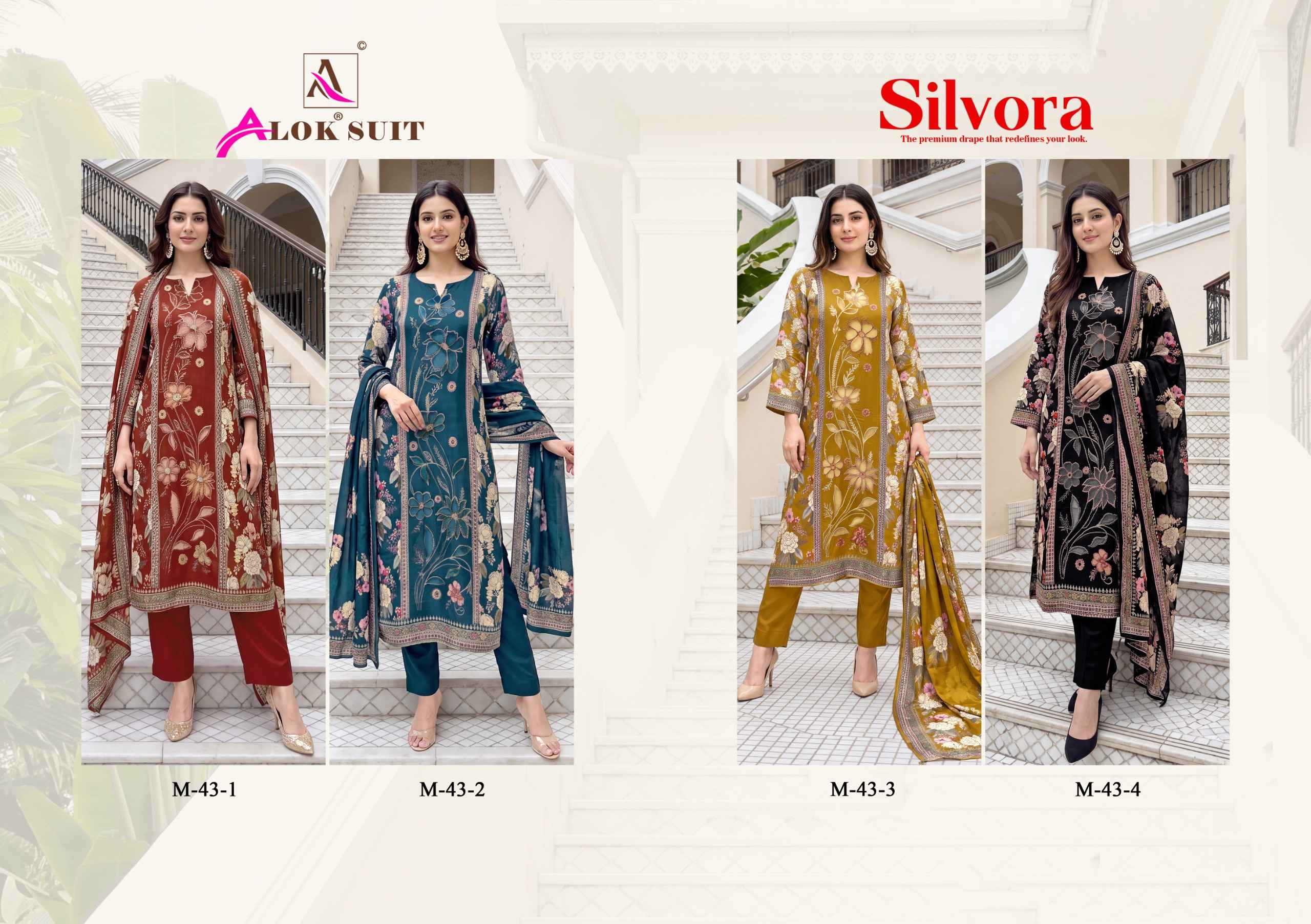 Alok Silvora Viscose Maslin Dress Material 4 pcs Catalogue