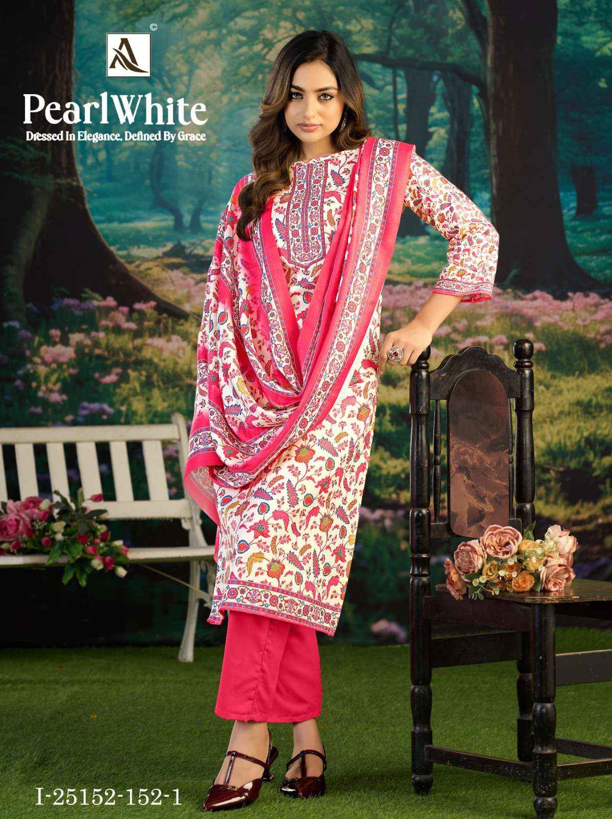 Alok White Pearl Pashmina Dress Material 6 pcs Catalogue