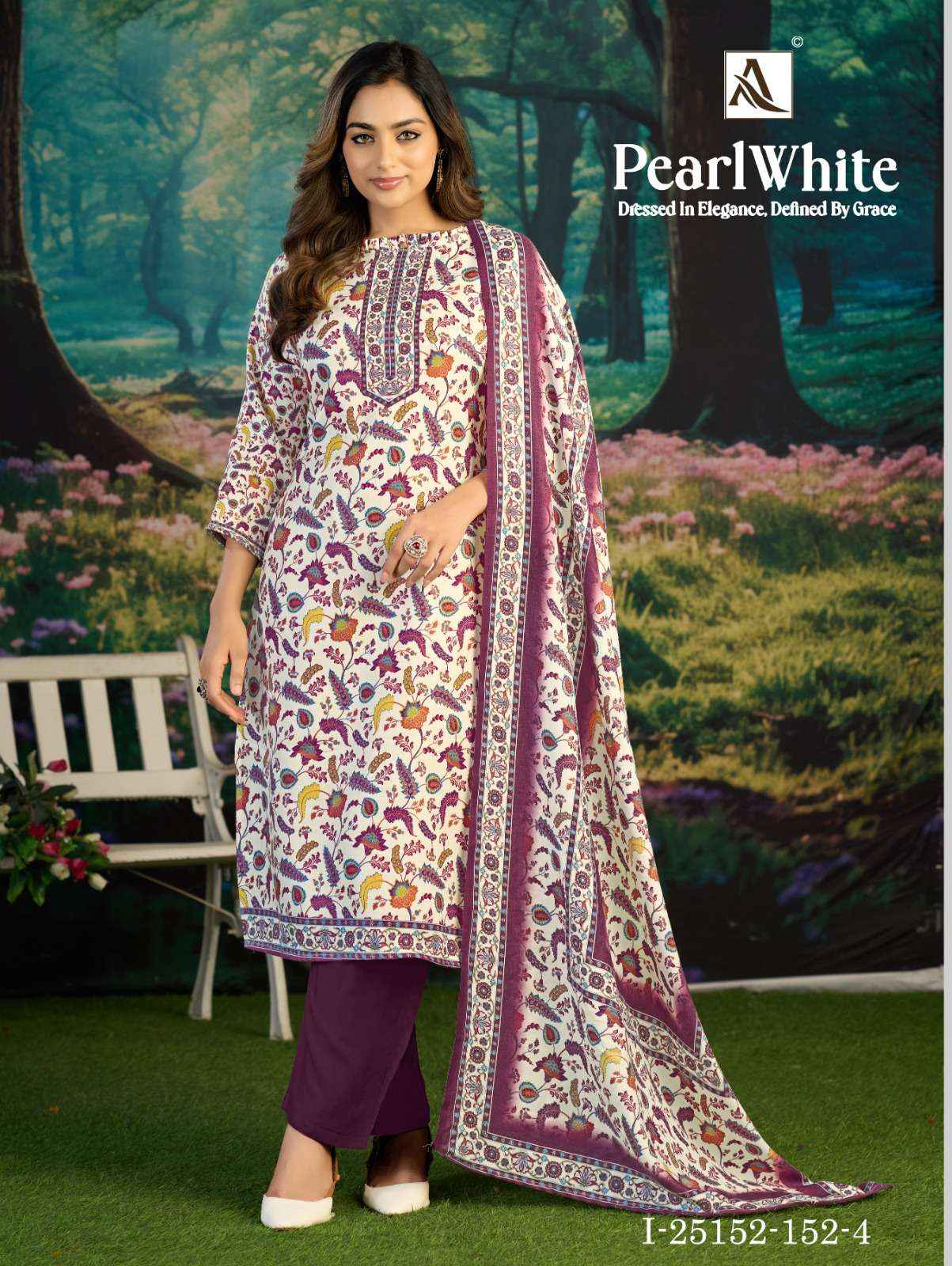 Alok White Pearl Pashmina Dress Material 6 pcs Catalogue