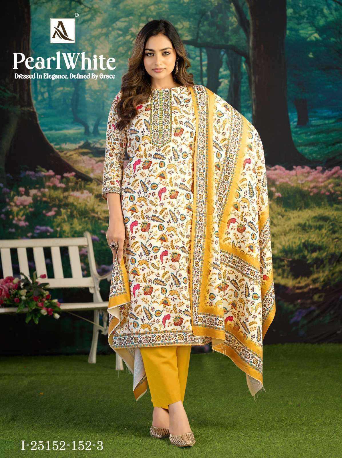 Alok White Pearl Pashmina Dress Material 6 pcs Catalogue