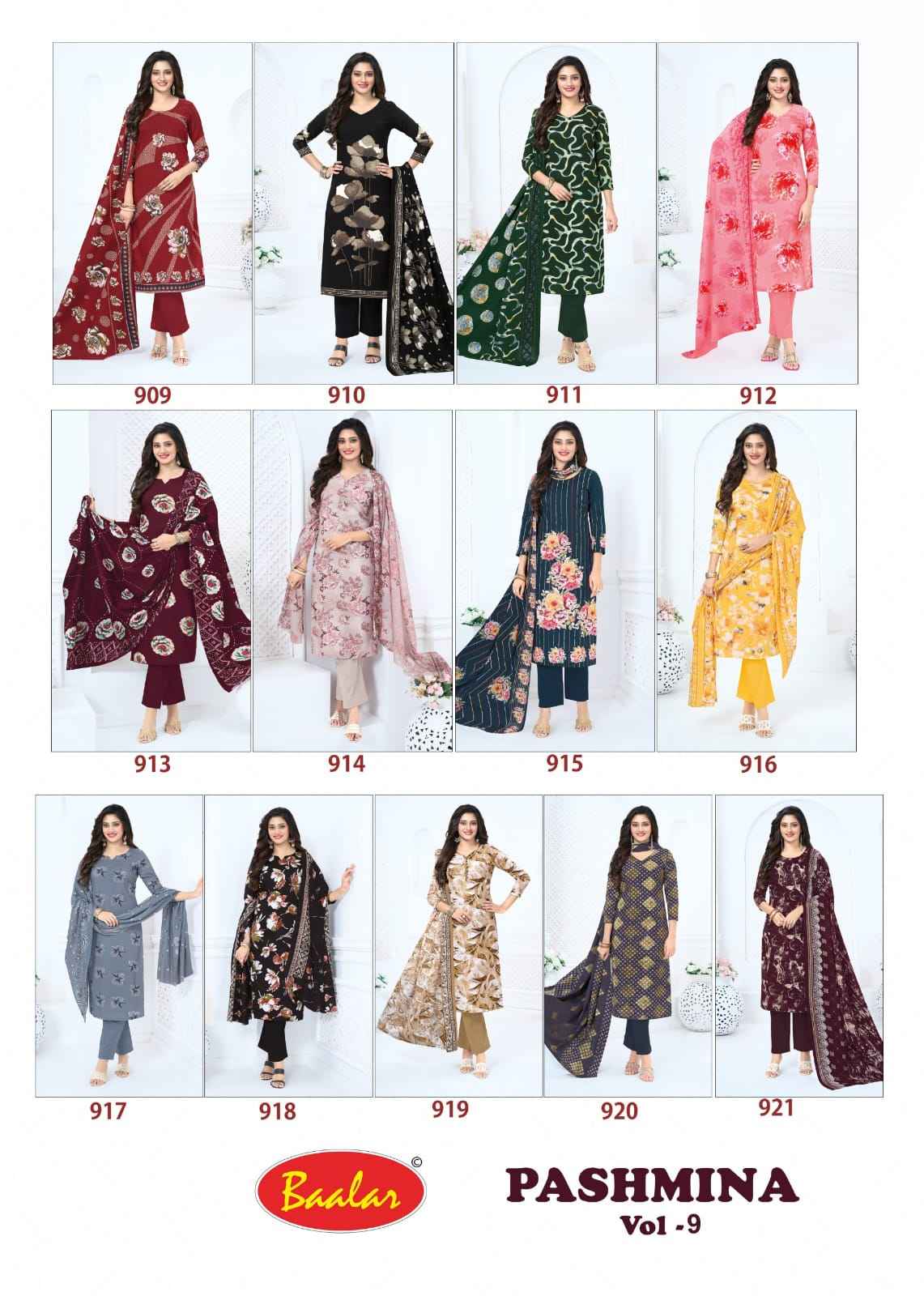 Baalar Pashmina Vol 9 Cotton Dress Material 13 pcs Catalogue