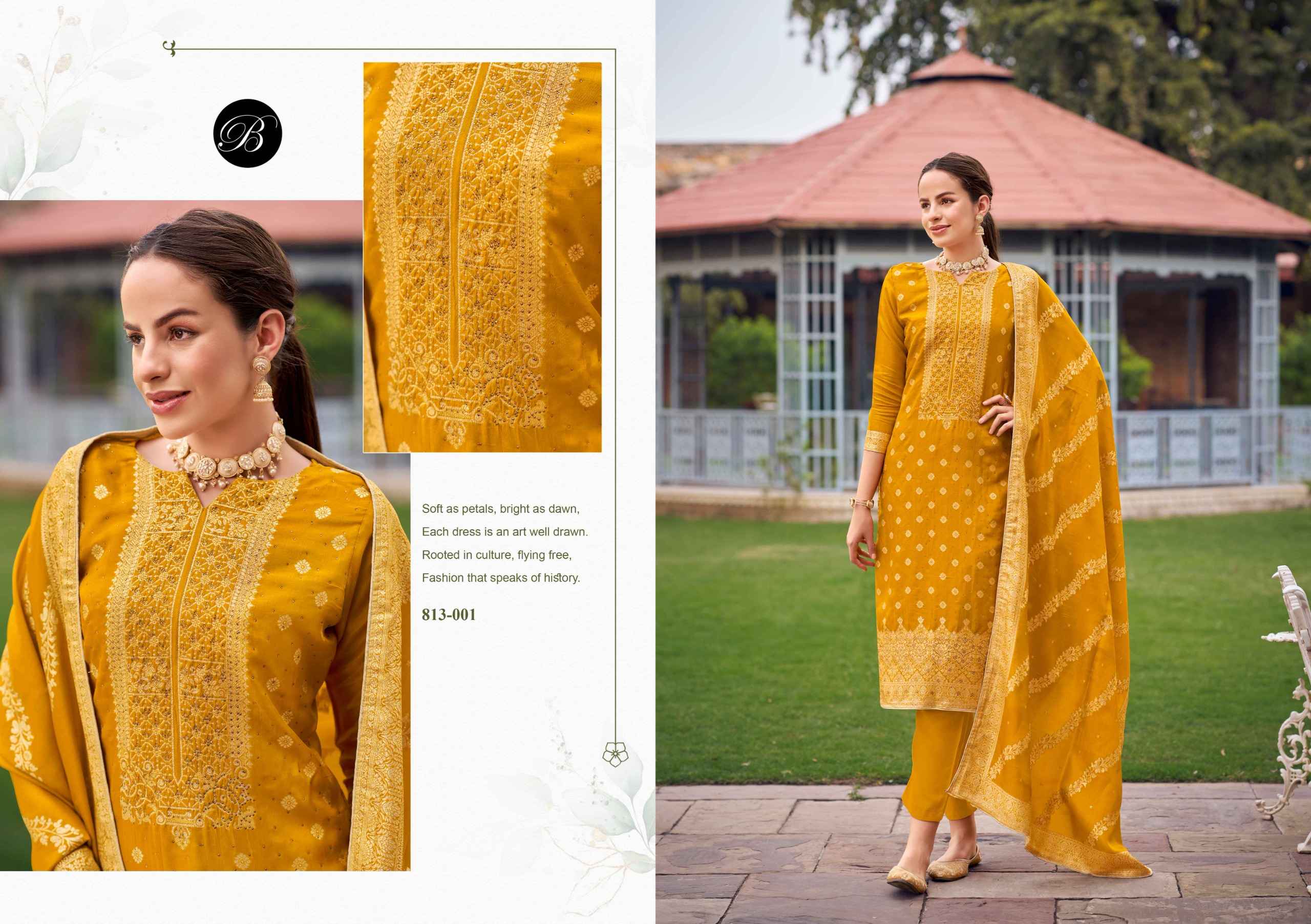 Belliza Zavira Viscose Dola Silk Dress Material 6 pcs Catalogue