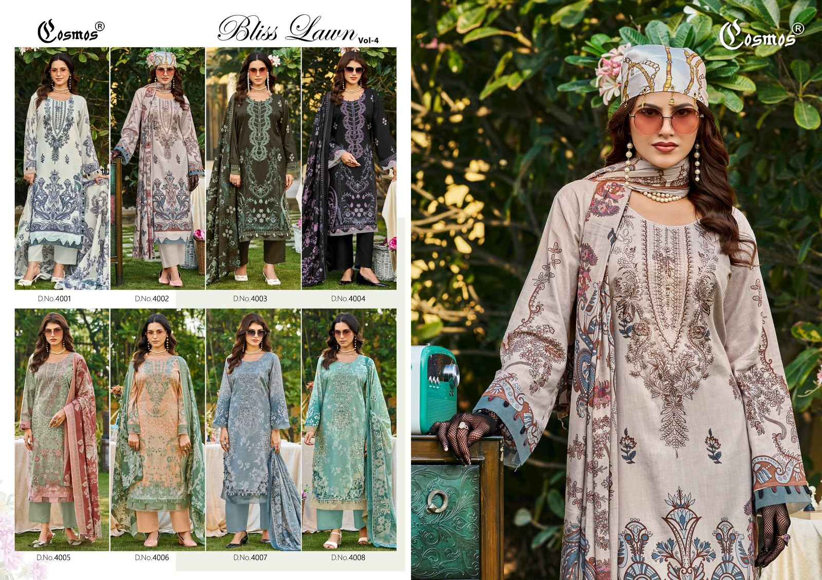 Cosmos Bliss Lawn Vol 4 Lawn Cotton Dress Material 8 pcs Catalogue