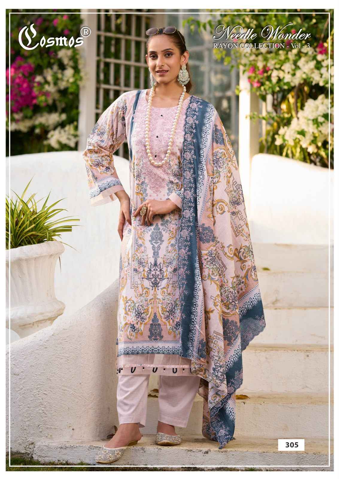 Cosmos Needle Wonder Rayon Vol 3 Rayon Dress Material 8 pcs Catalogue