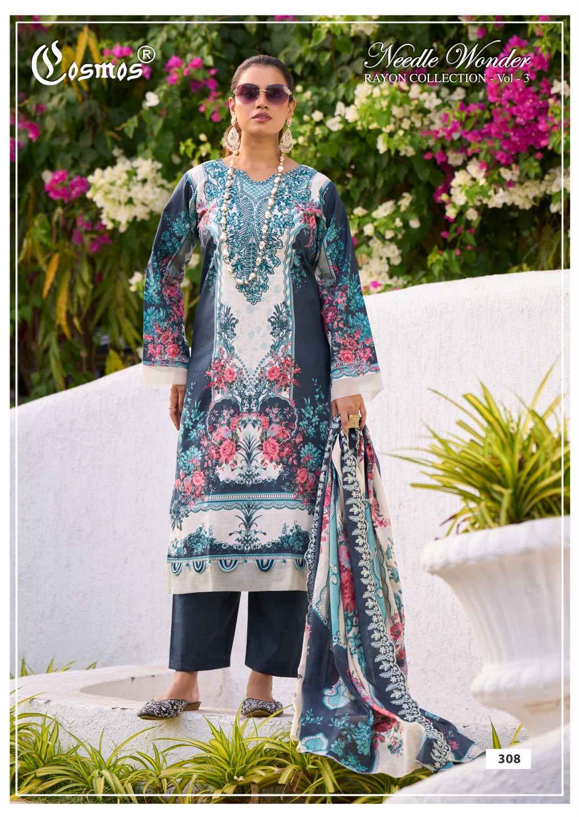 Cosmos Needle Wonder Rayon Vol 3 Rayon Dress Material 8 pcs Catalogue