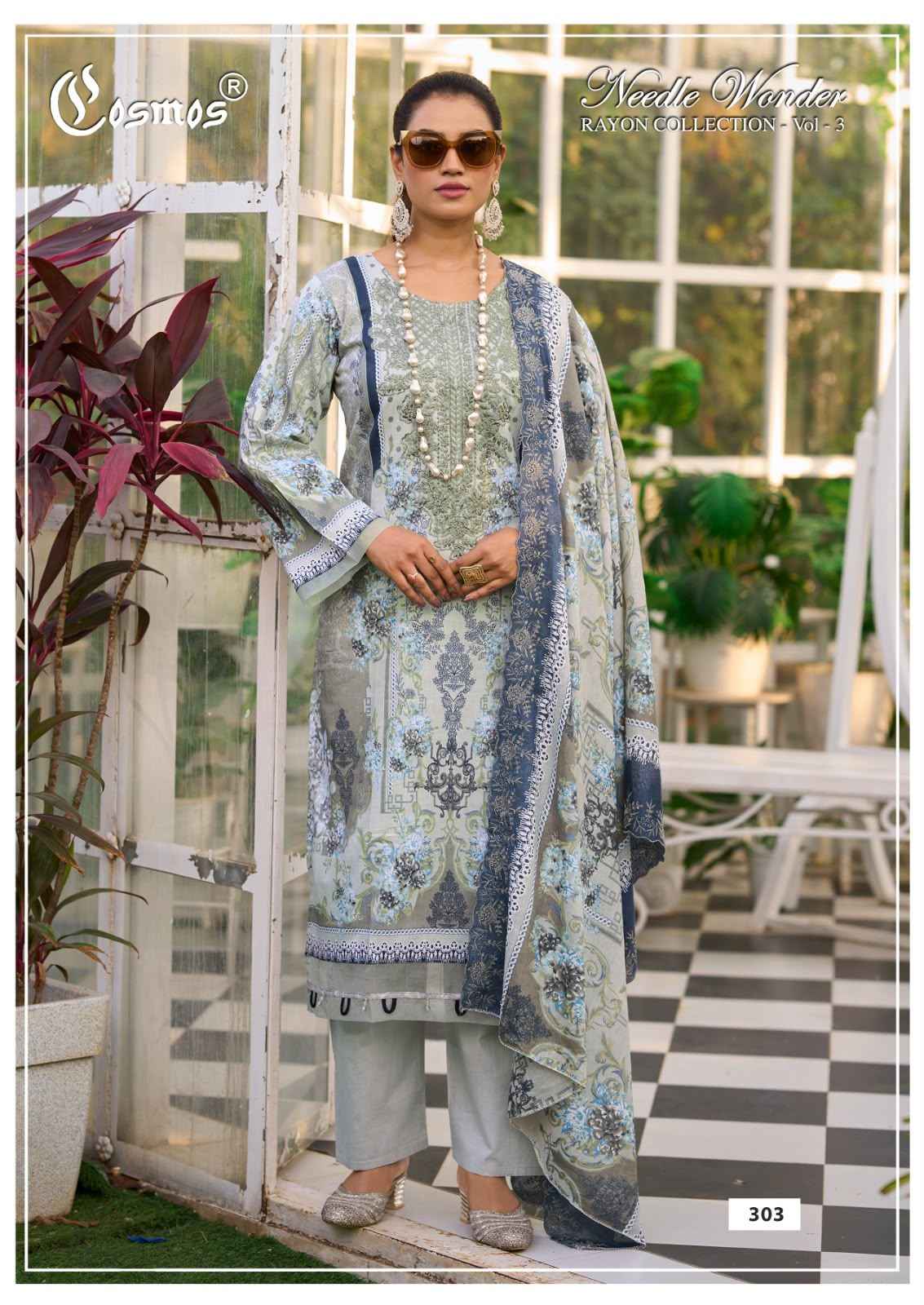 Cosmos Needle Wonder Rayon Vol 3 Rayon Dress Material 8 pcs Catalogue
