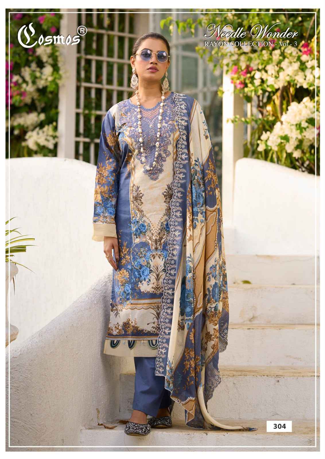 Cosmos Needle Wonder Rayon Vol 3 Rayon Dress Material 8 pcs Catalogue