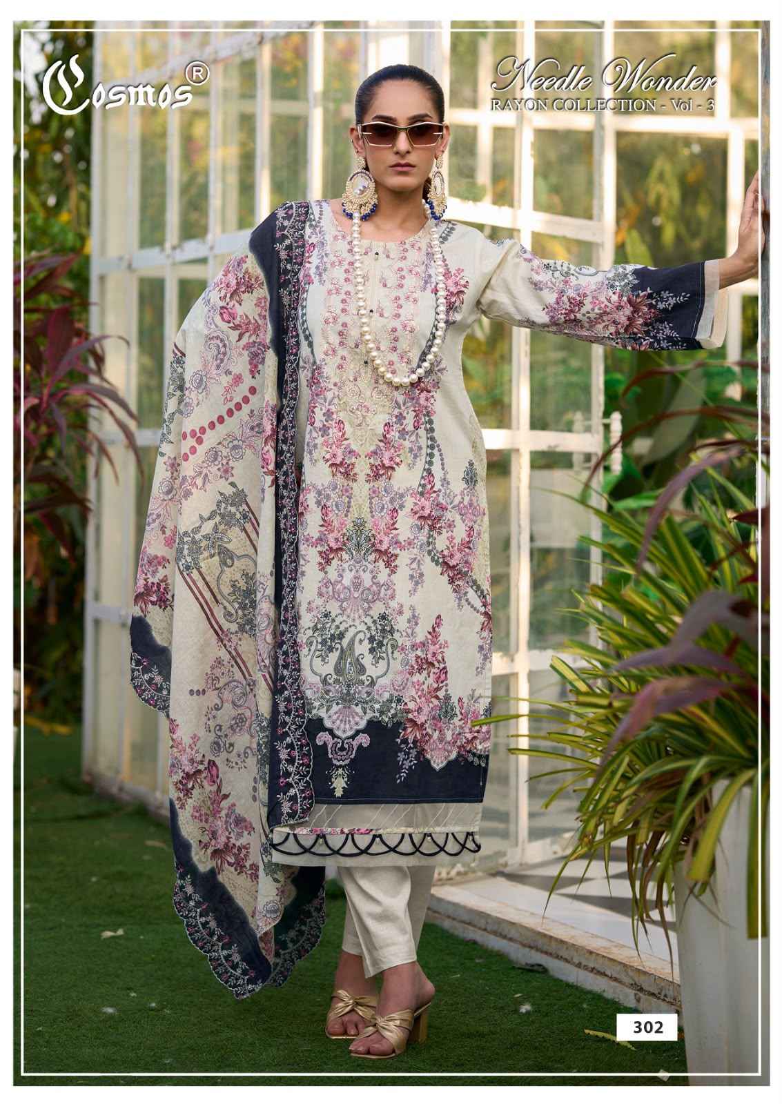 Cosmos Needle Wonder Rayon Vol 3 Rayon Dress Material 8 pcs Catalogue