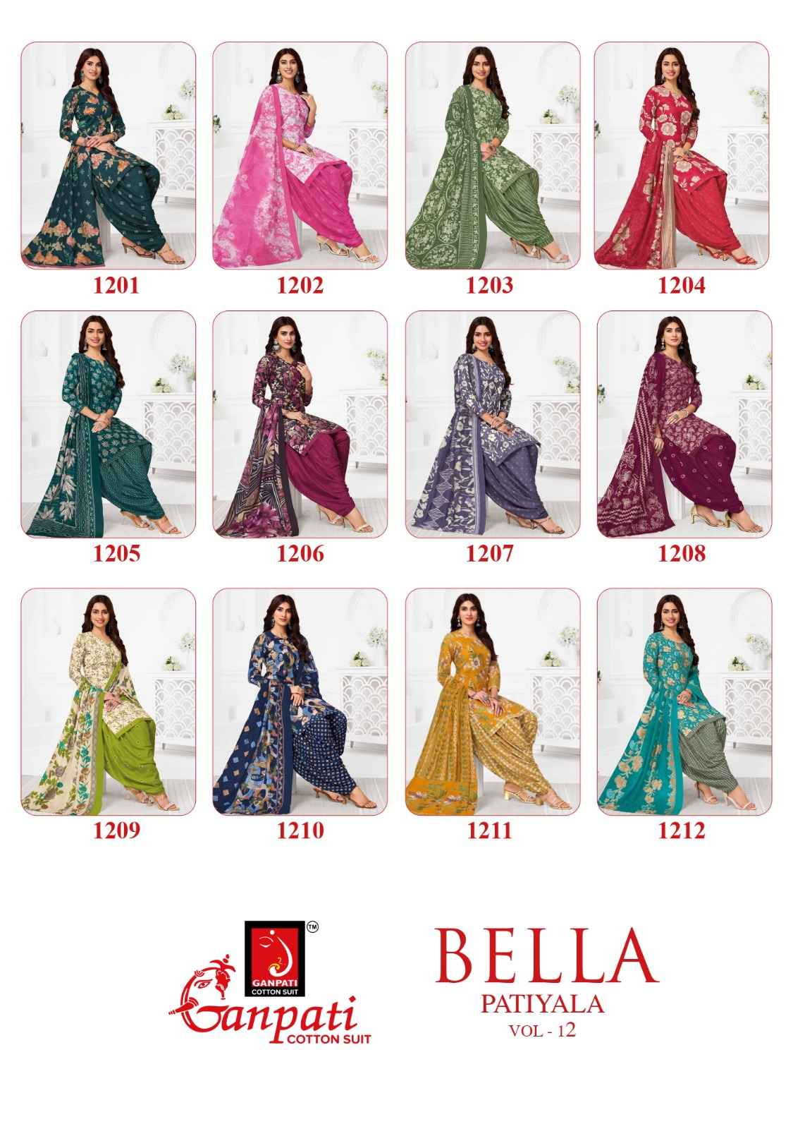 Ganpati Bella Vol 12 Cotton Dress Material 12 pcs Catalogue