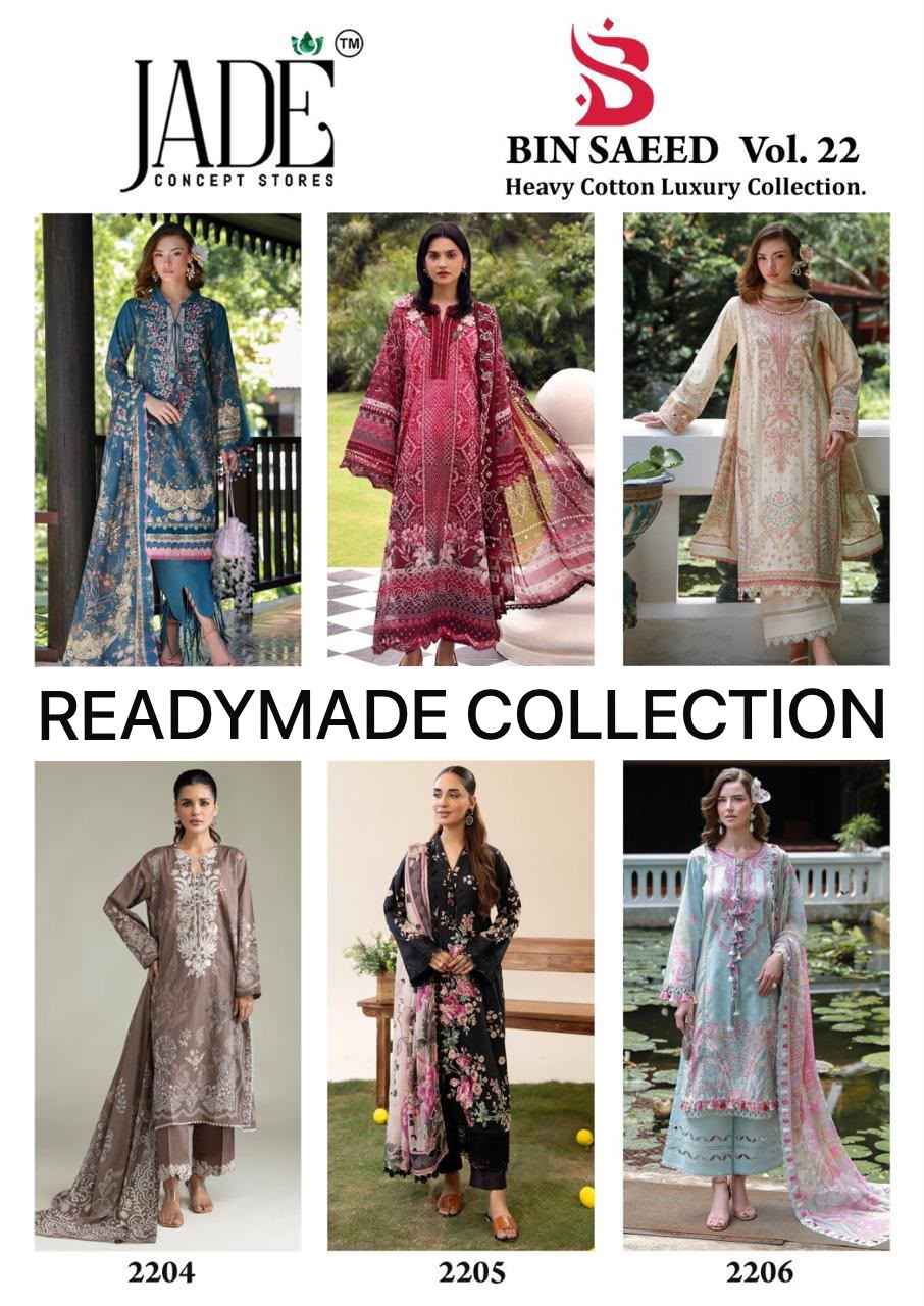 Jade Bin Saeed Heavy Luxury Vol 22 Readymade Cotton Dress 6 pcs Catalogue