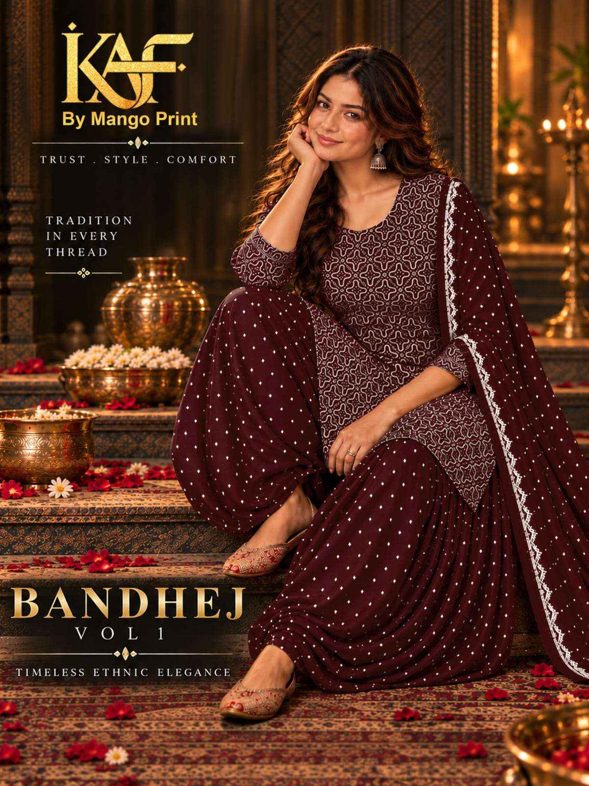 KAF Fabric Bandhej Vol 1 Cotton Dress Material 10 Pcs Catalouge