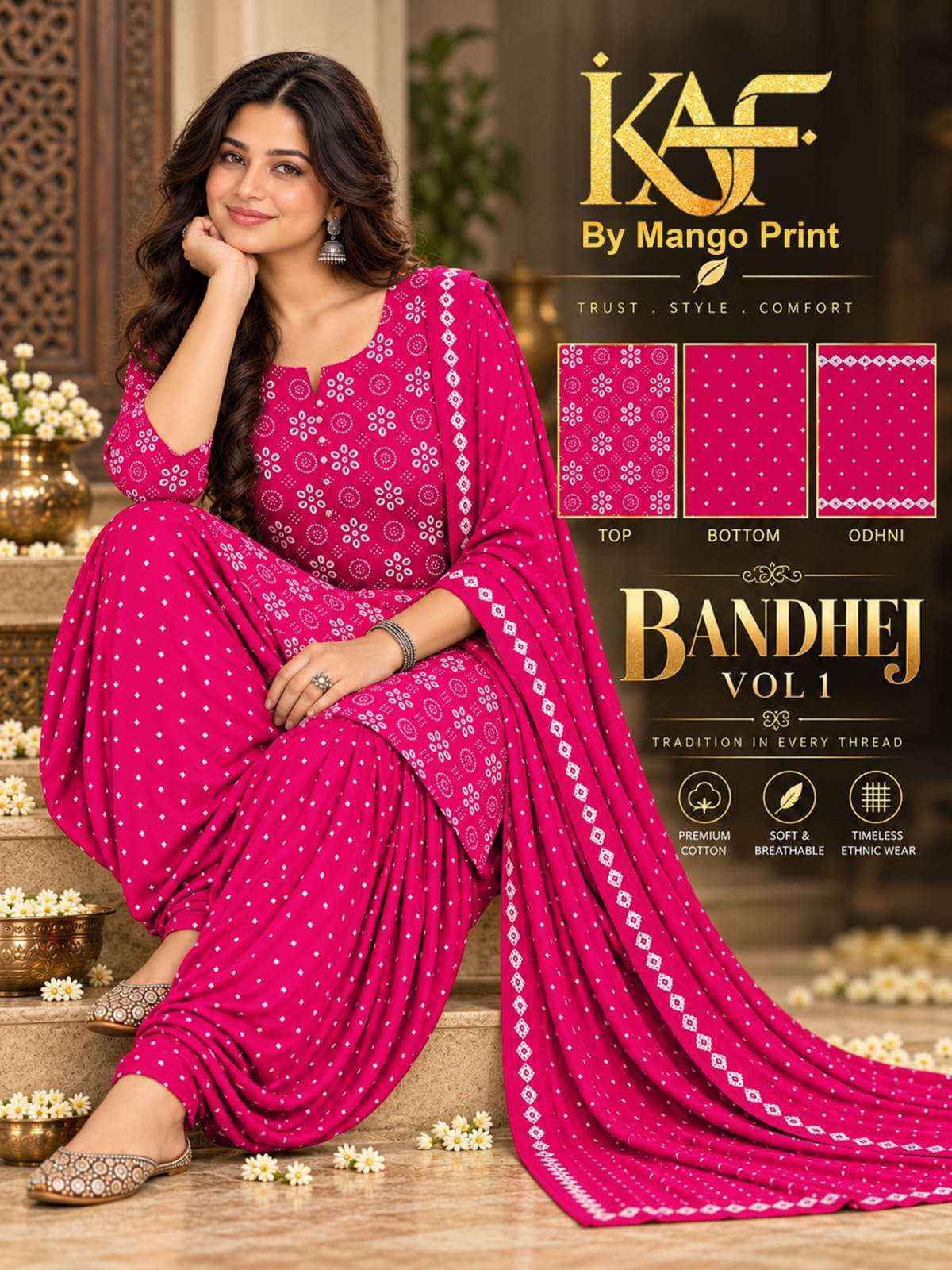 KAF Fabric Bandhej Vol 1 Cotton Dress Material 10 Pcs Catalouge
