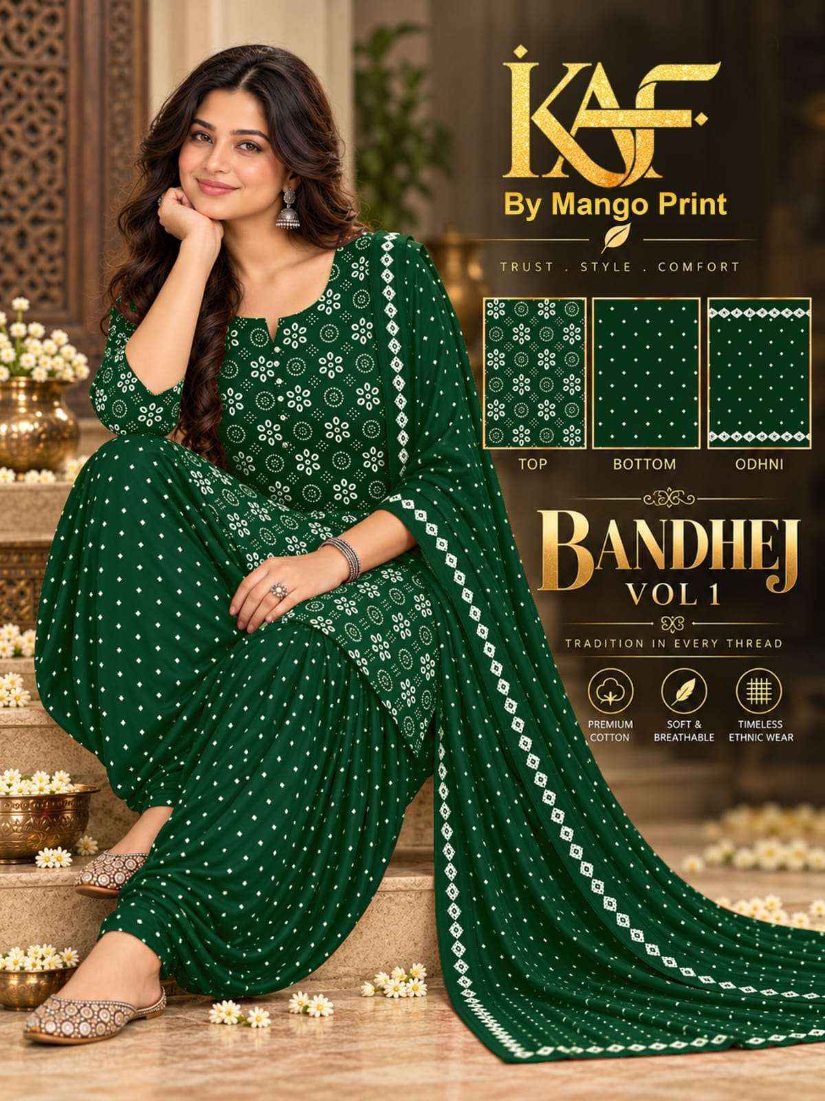 KAF Fabric Bandhej Vol 1 Cotton Dress Material 10 Pcs Catalouge