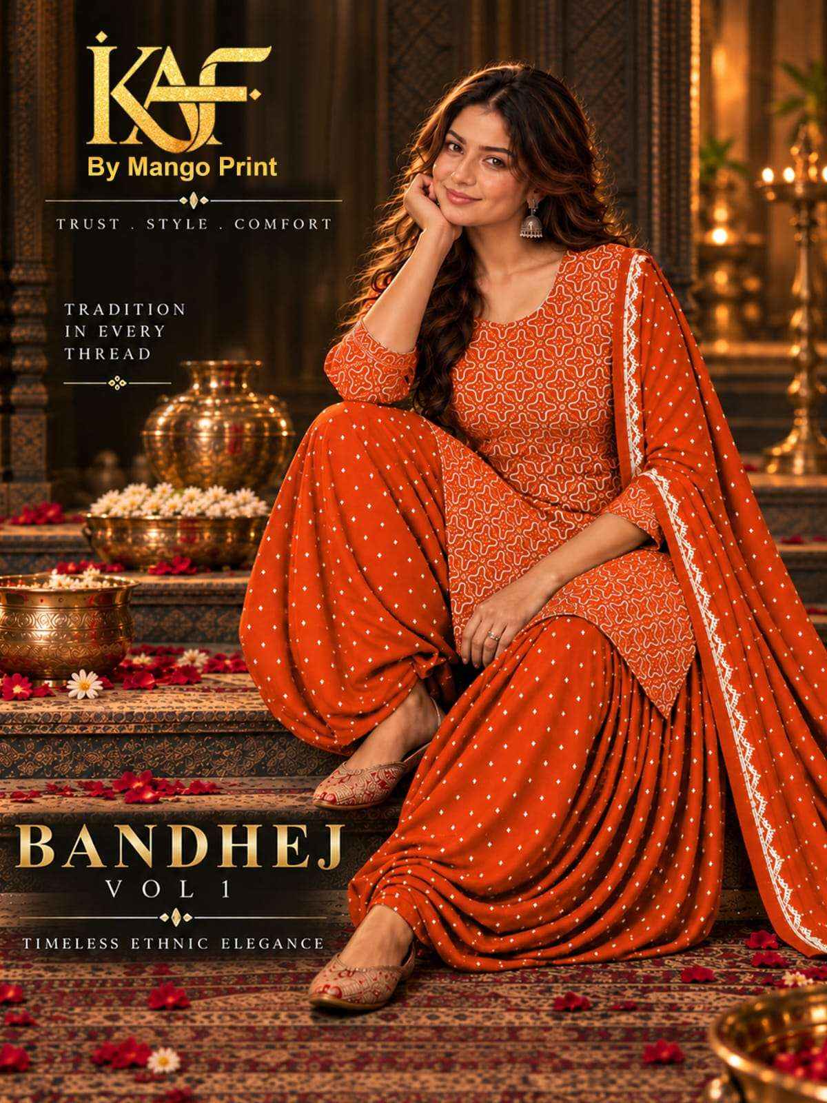 KAF Fabric Bandhej Vol 1 Cotton Dress Material 10 Pcs Catalouge