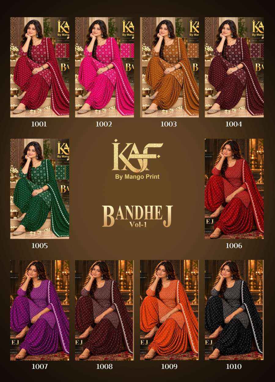 KAF Fabric Bandhej Vol 1 Cotton Dress Material 10 Pcs Catalouge