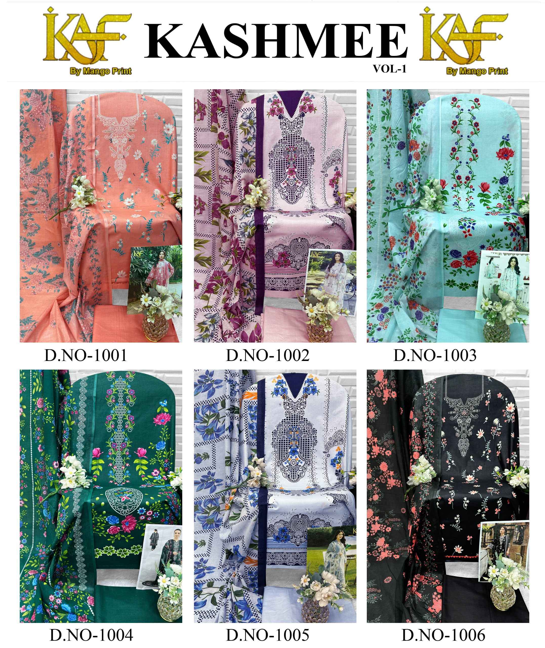 KAF Fabric Kashmee Vol 1 Cotton Dress Material 6 Pcs Catalouge