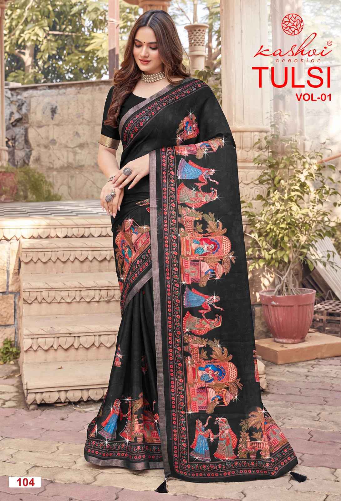 Kashvi Tulsi Dull Moss Saree 8 pcs Catalogue