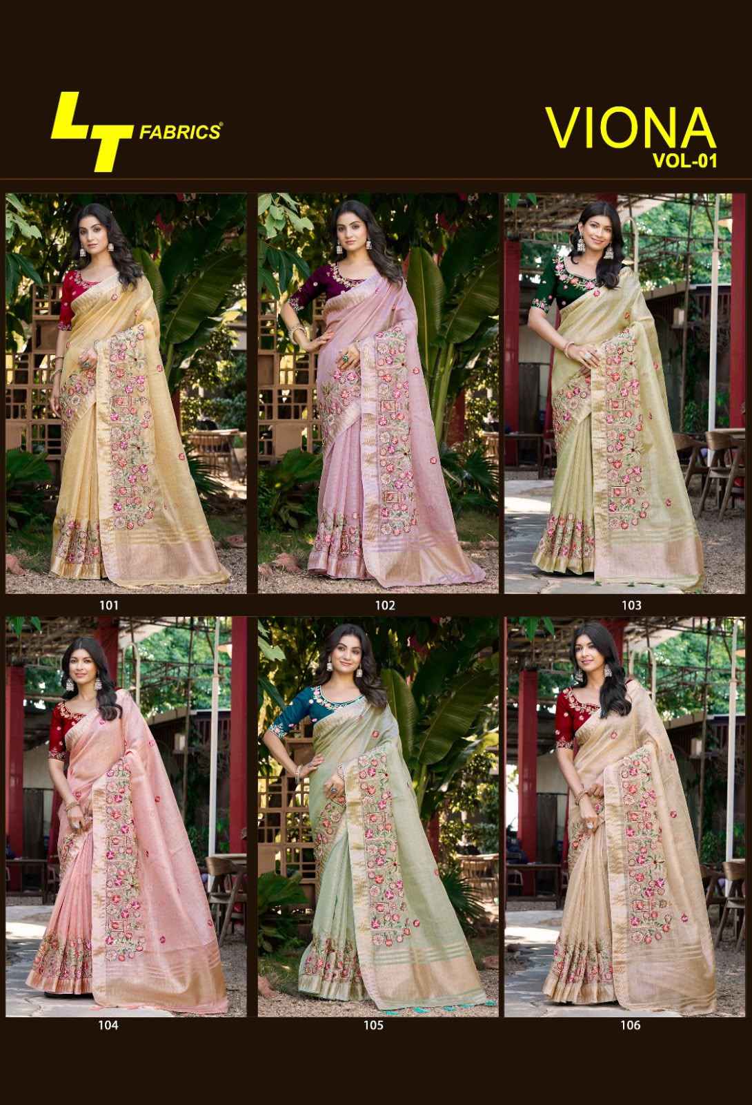 LT Fabrics Viona Vol 1 Kora Silk Saree 6 pcs Catalogue