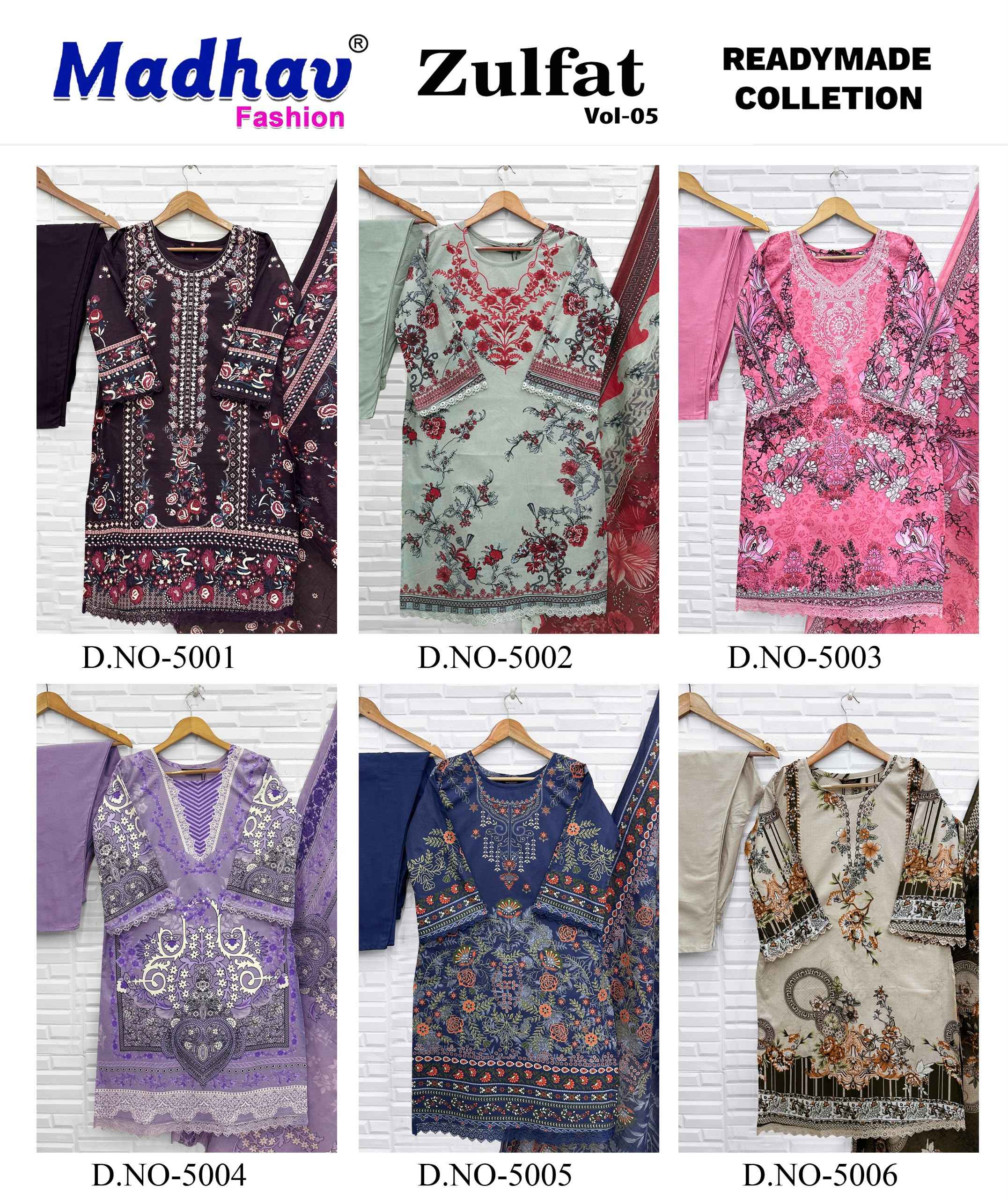 Madhav Fashion Zulfat Vol 5 Readymade Lawn Cotton Dress 6 pcs Catalogue