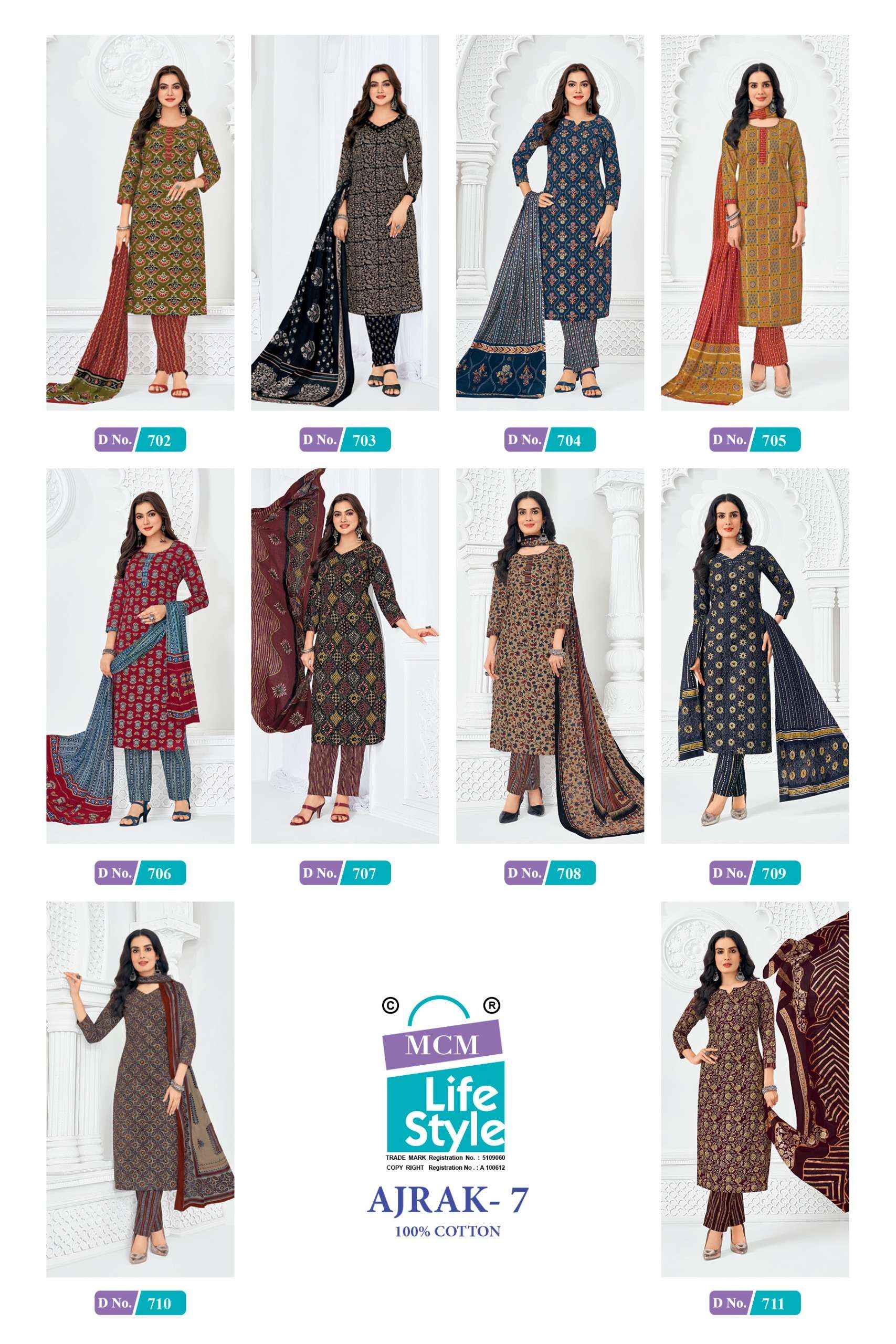 MCM Lifestyle Ajrak Vol 7 Readymade Cotton Dress 10 pcs Catalogue