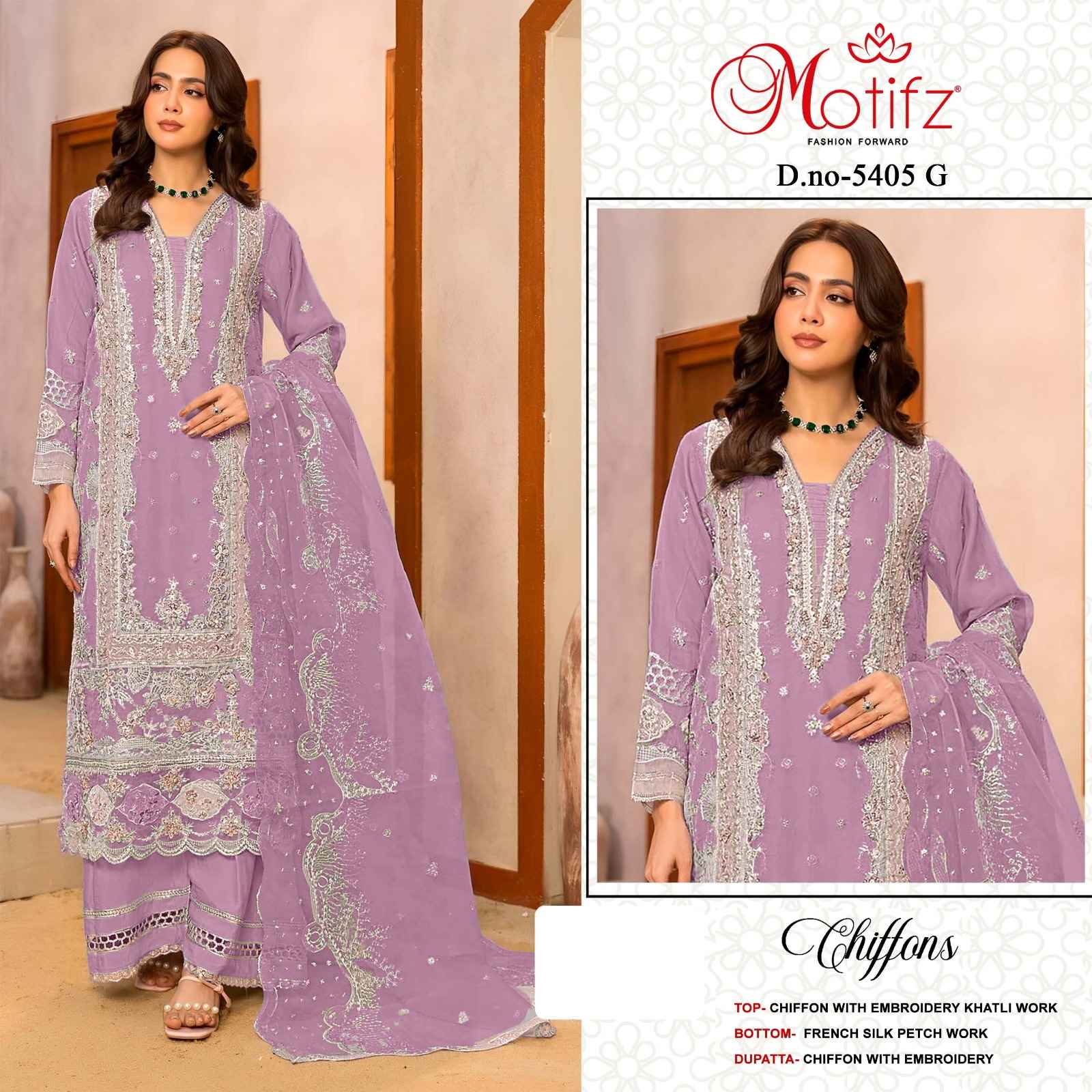 Motifz D No 5405 Siffon Dress Material 4 pcs Catalogue