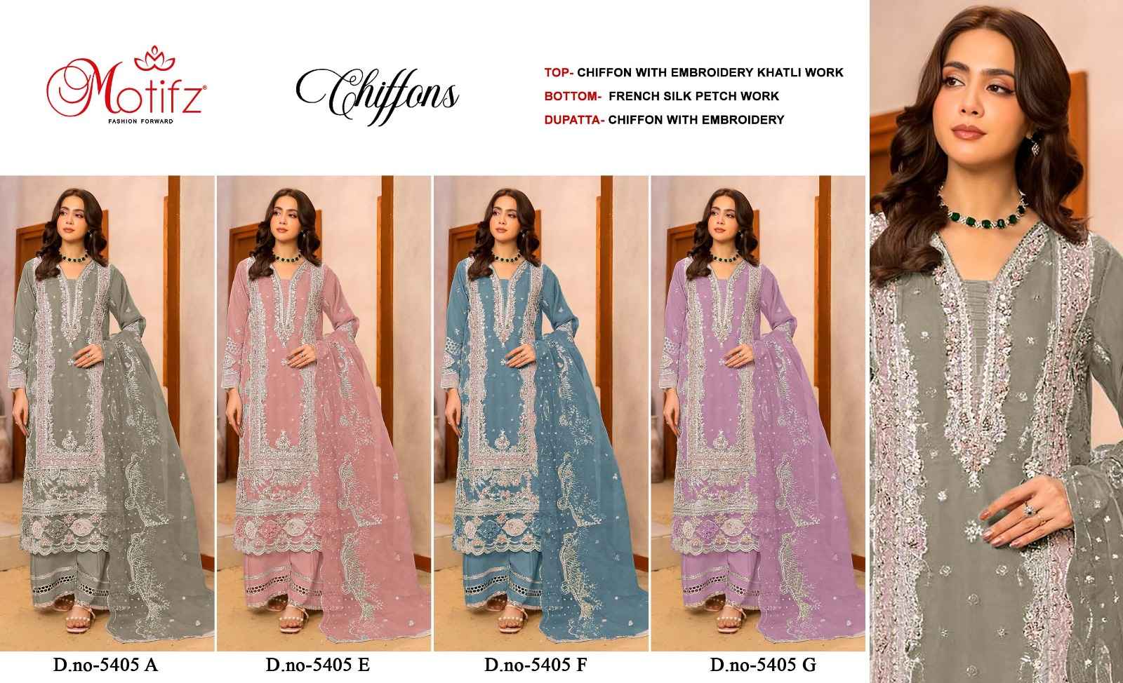 Motifz D No 5405 Siffon Dress Material 4 pcs Catalogue
