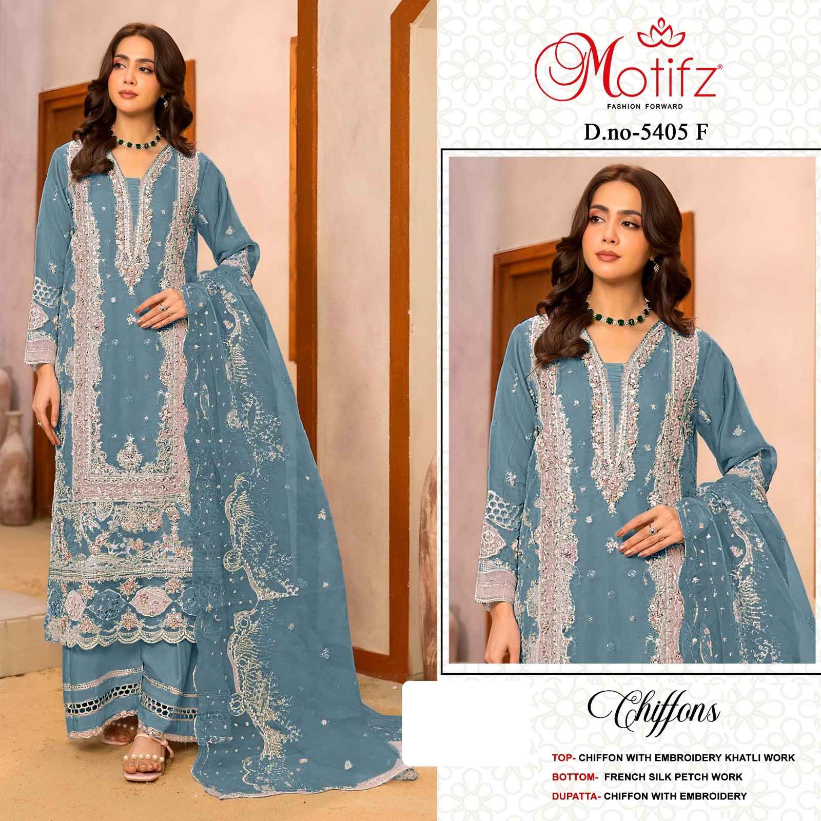 Motifz D No 5405 Siffon Dress Material 4 pcs Catalogue