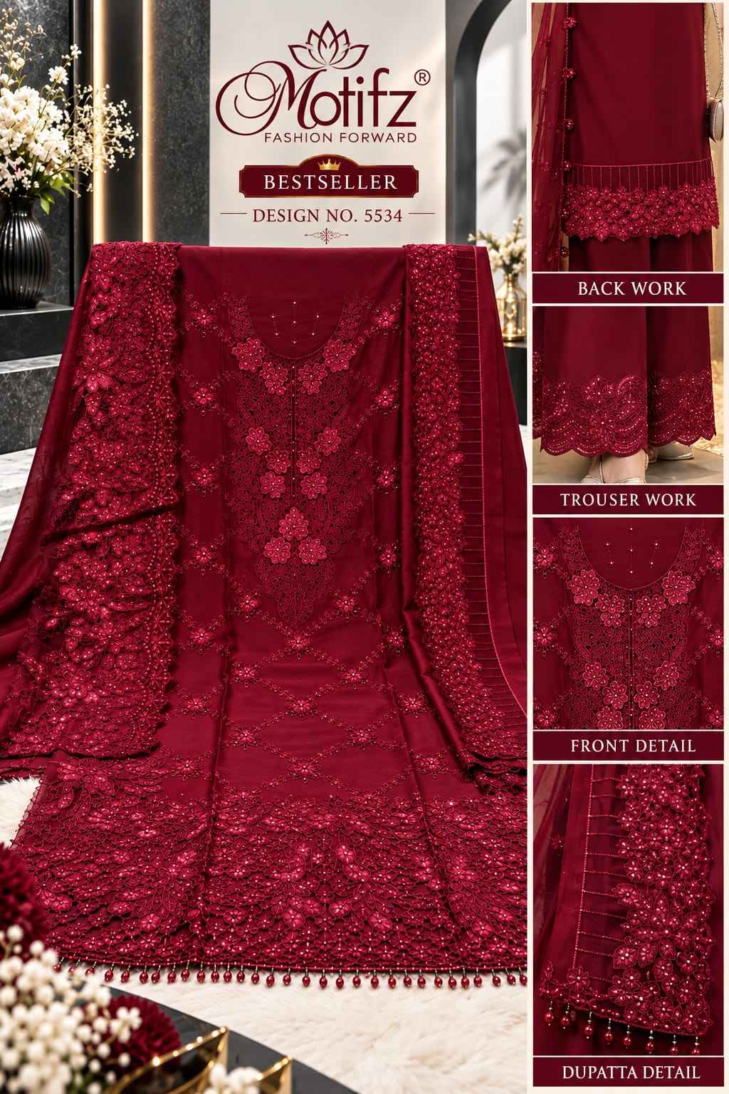 Motifz D No 5534 Siffon Dress Material 4 pcs Catalogue