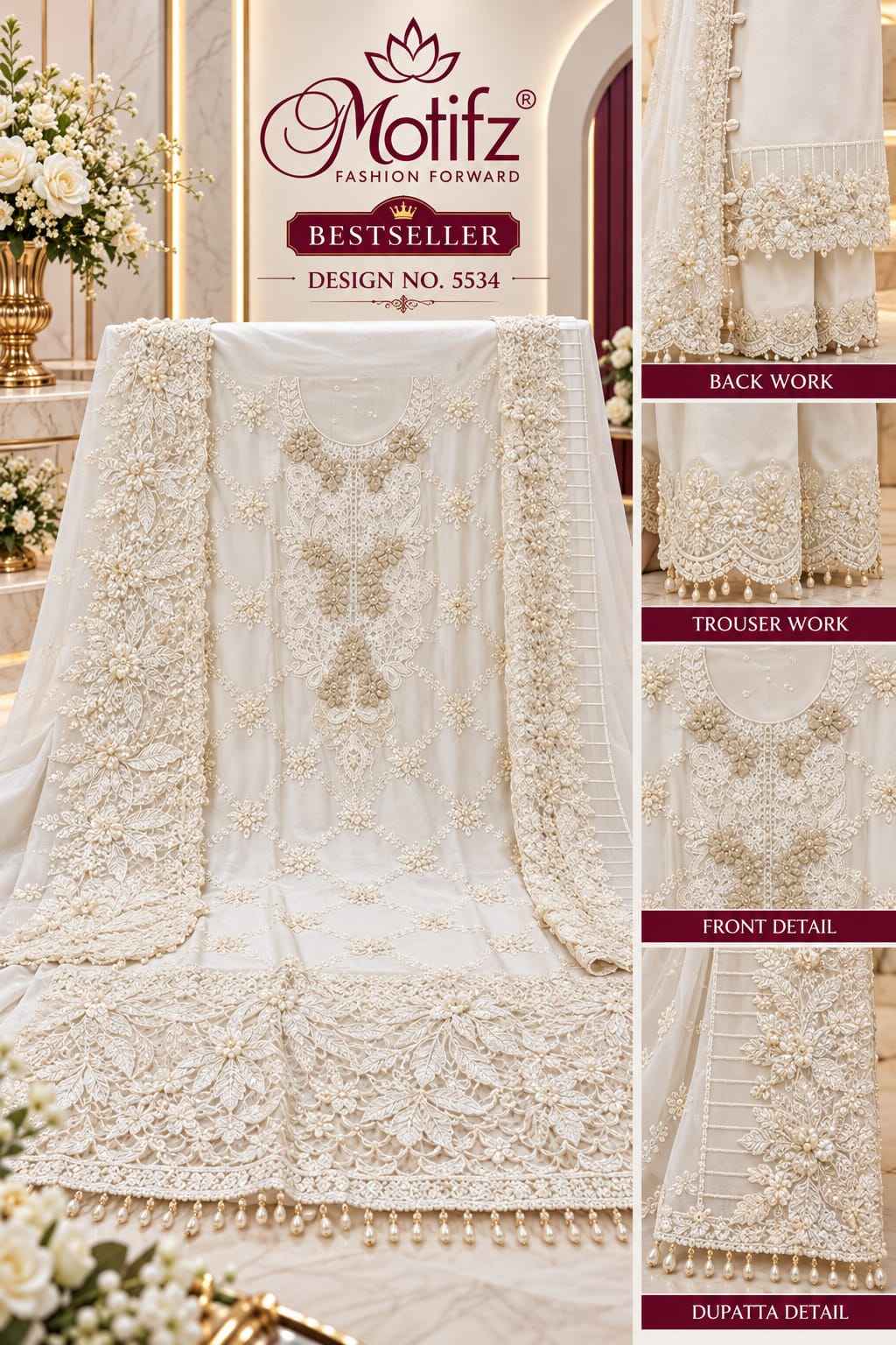 Motifz D No 5534 Siffon Dress Material 4 pcs Catalogue