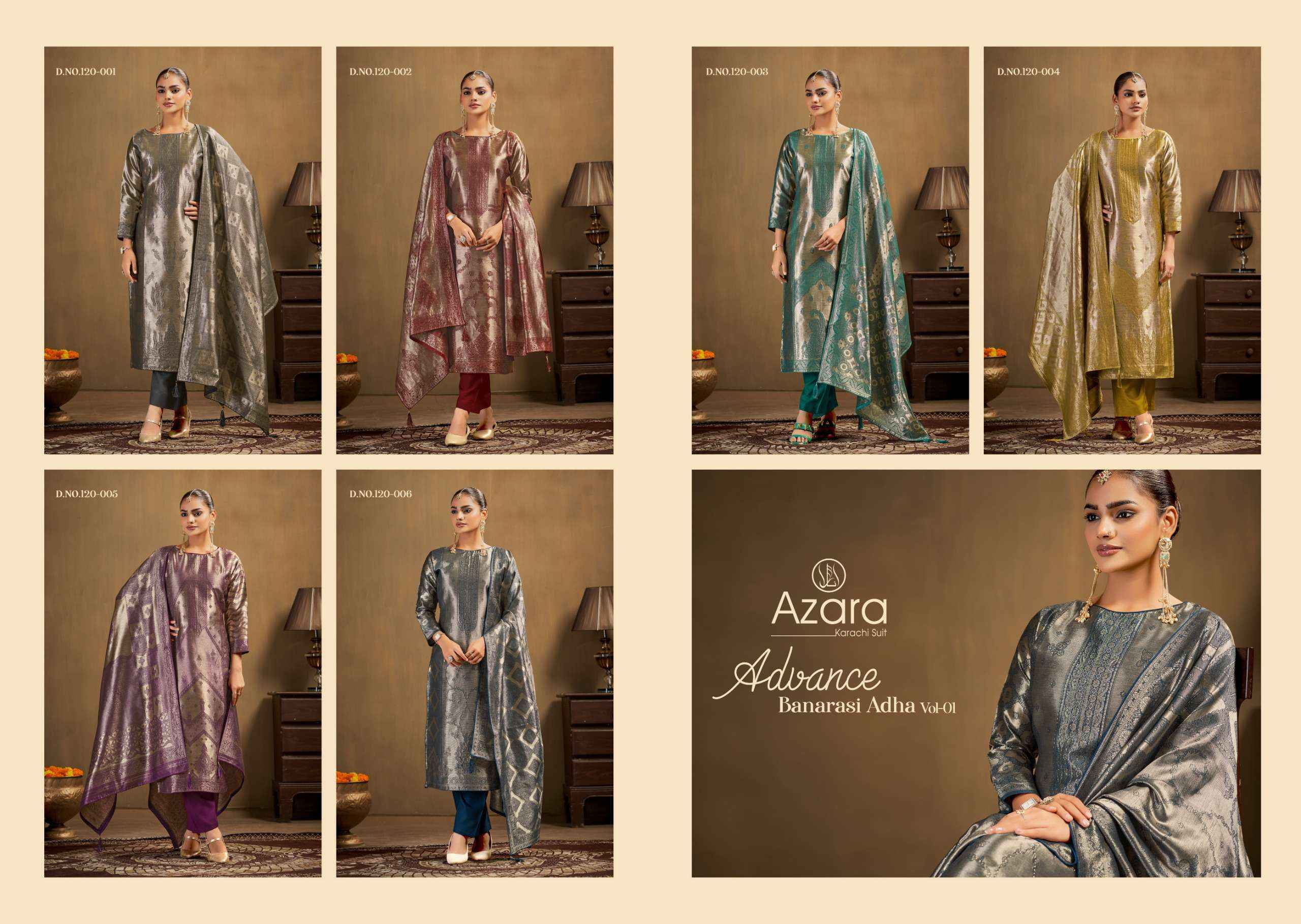 Radhika Fashion Azara Advance Banarashi Adah Vol 1 Jacquard Dress Material 6 pcs Catalogue