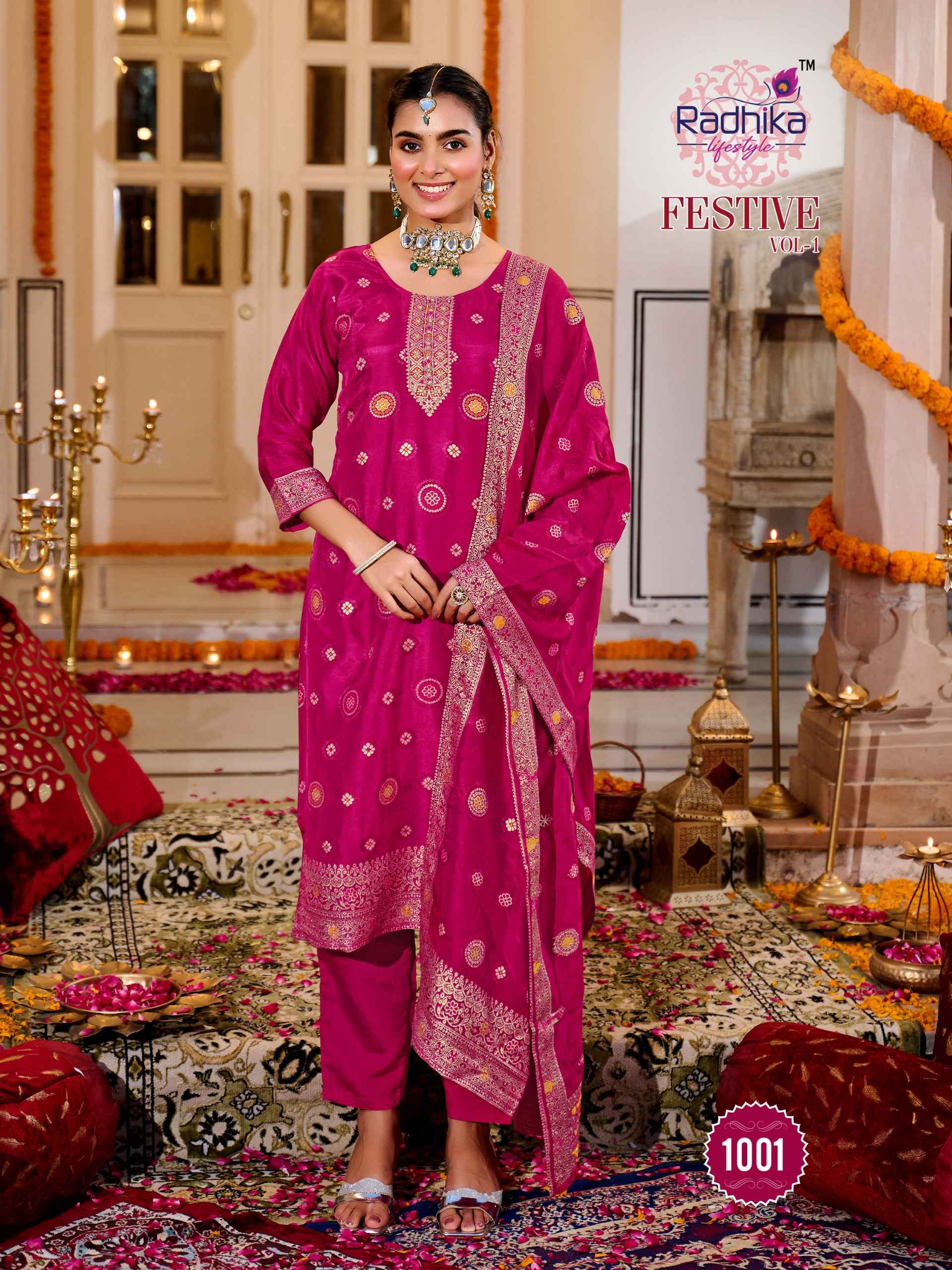 Radhika Lifestyle Festive Vol 1 Dola Silk Jacquard Kurti Combo 4 pcs Catalogue