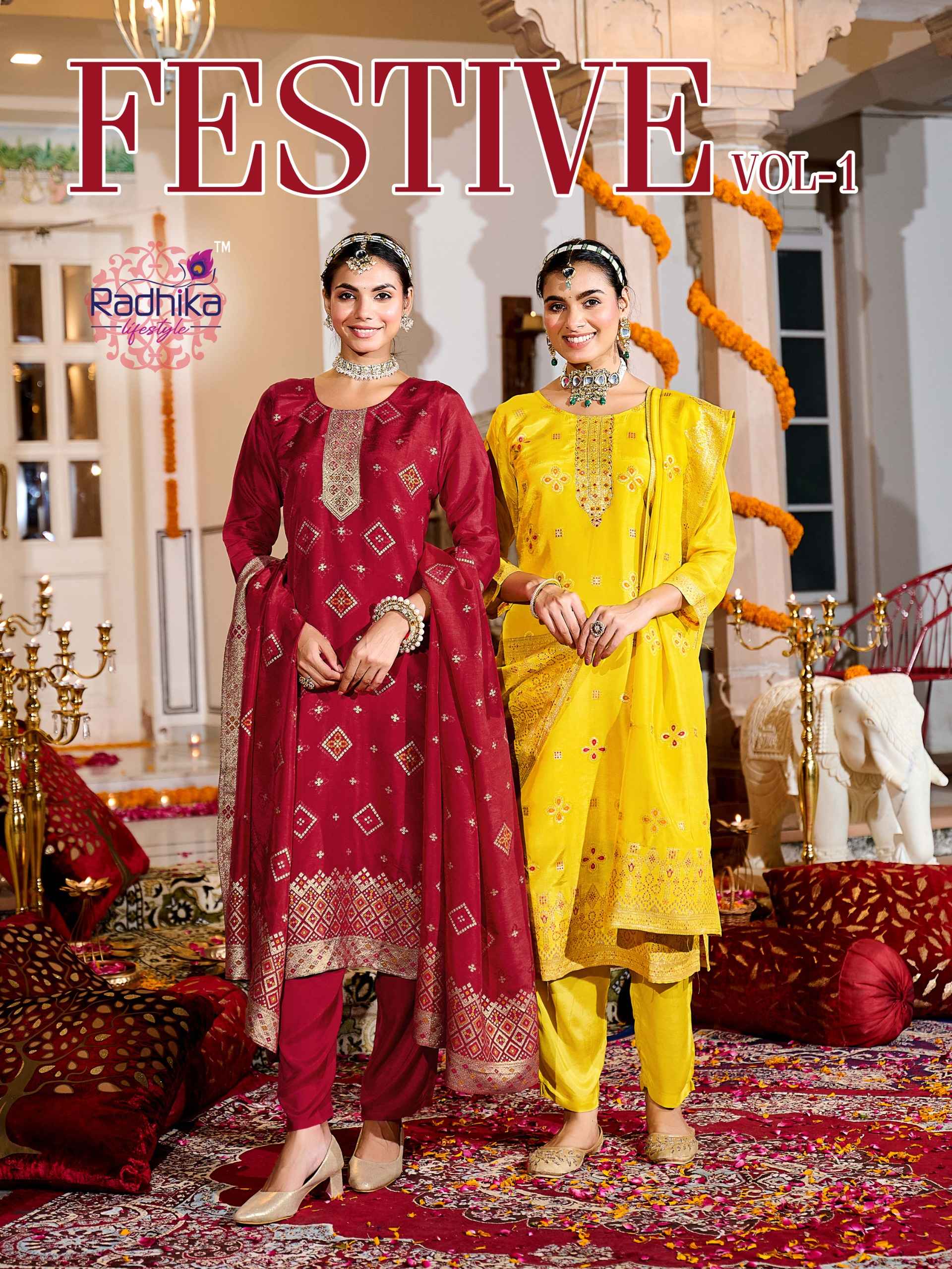 Radhika Lifestyle Festive Vol 1 Dola Silk Jacquard Kurti Combo 4 pcs Catalogue