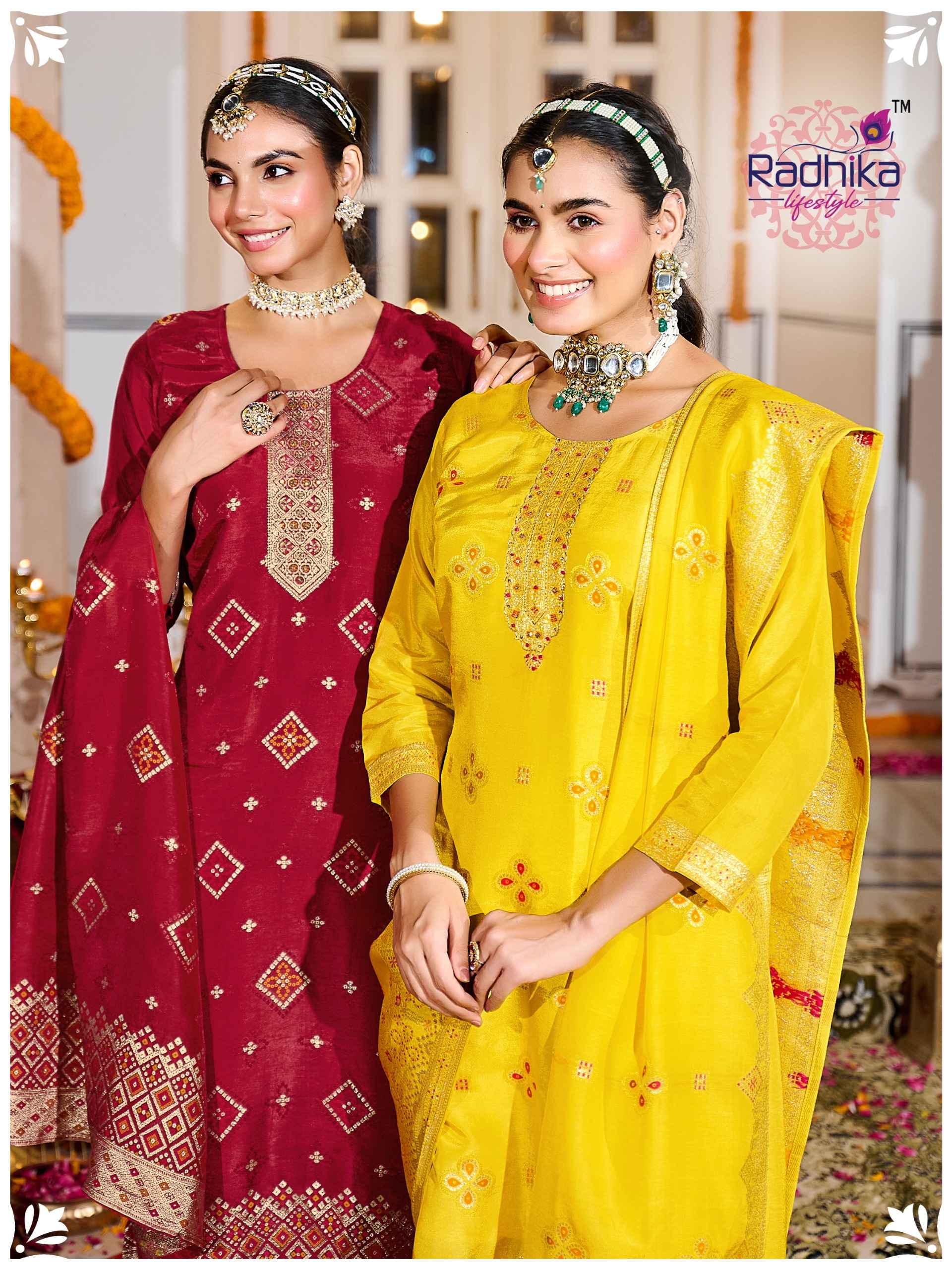 Radhika Lifestyle Festive Vol 1 Dola Silk Jacquard Kurti Combo 4 pcs Catalogue