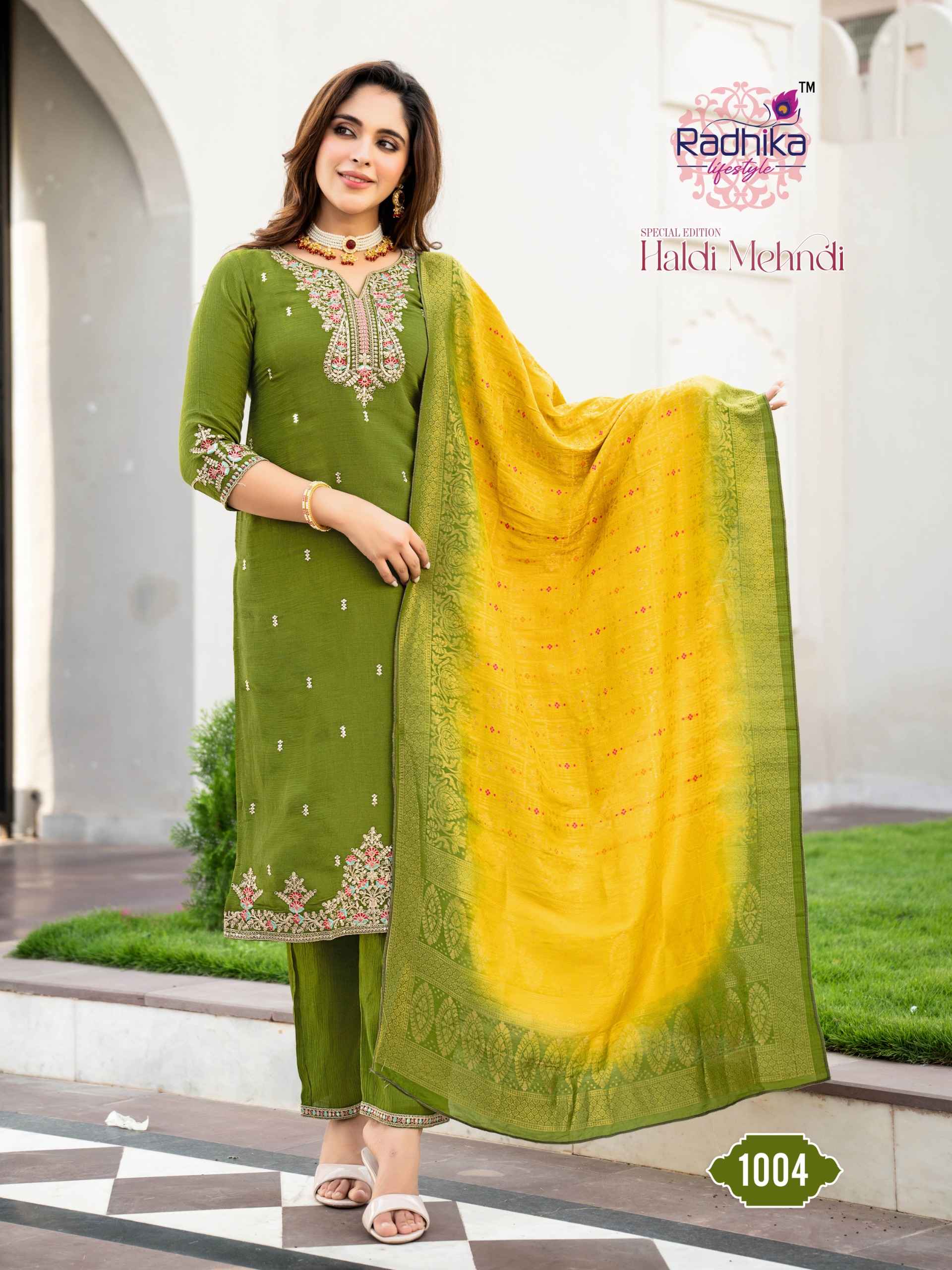 Radhika Lifestyle Haldi Mehndi Vol 1 Meronika Schiffon Kurti Combo 4 pcs Catalogue