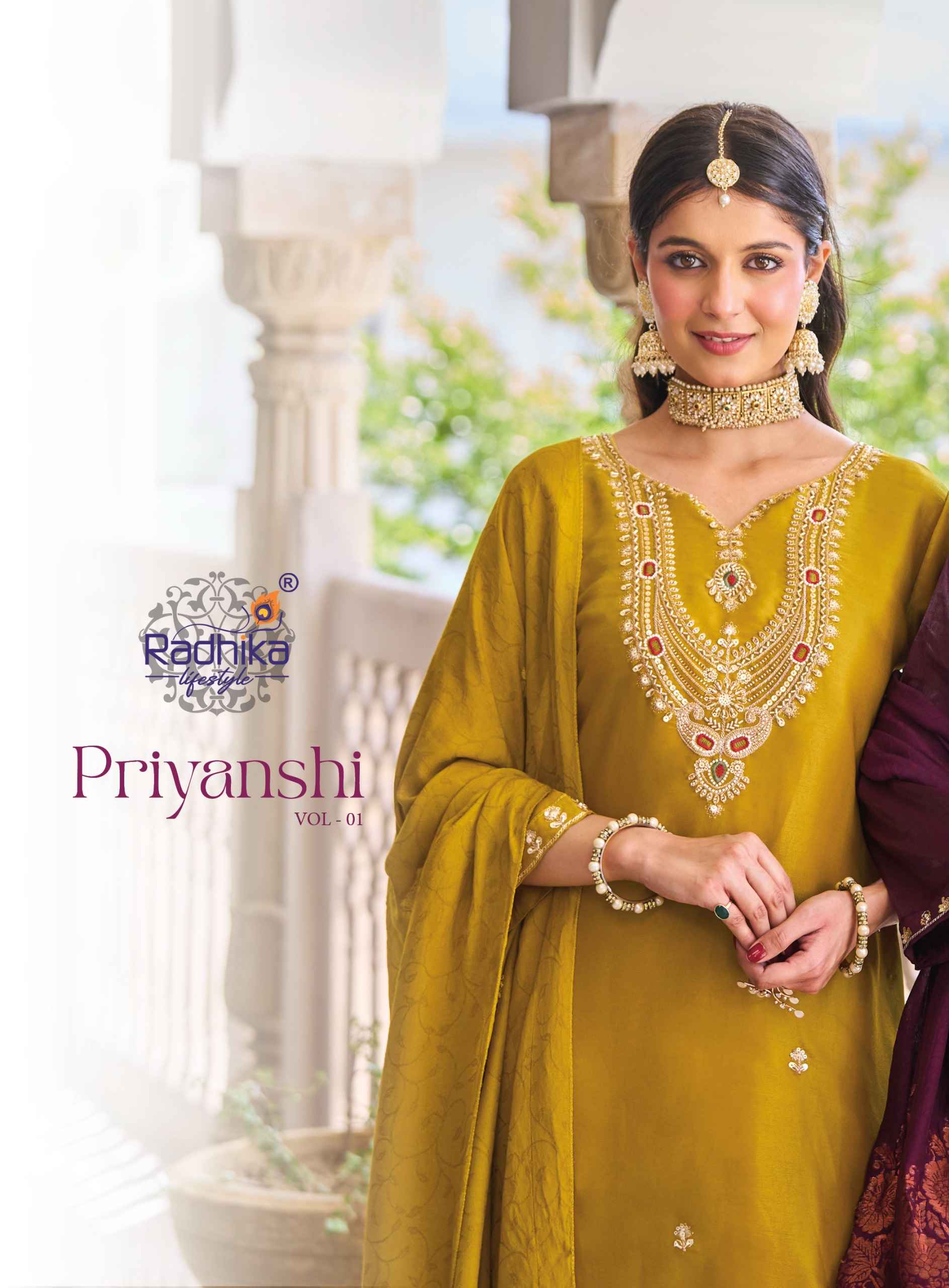 Radhika Lifestyle Priyanshi Vol 1 Roman Glass Silk Kurti Combo 6 pcs Catalogue