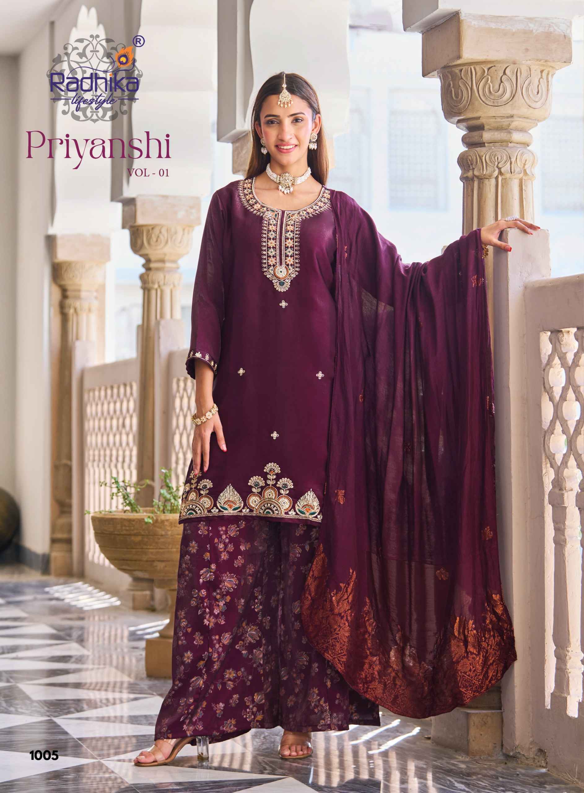Radhika Lifestyle Priyanshi Vol 1 Roman Glass Silk Kurti Combo 6 pcs Catalogue