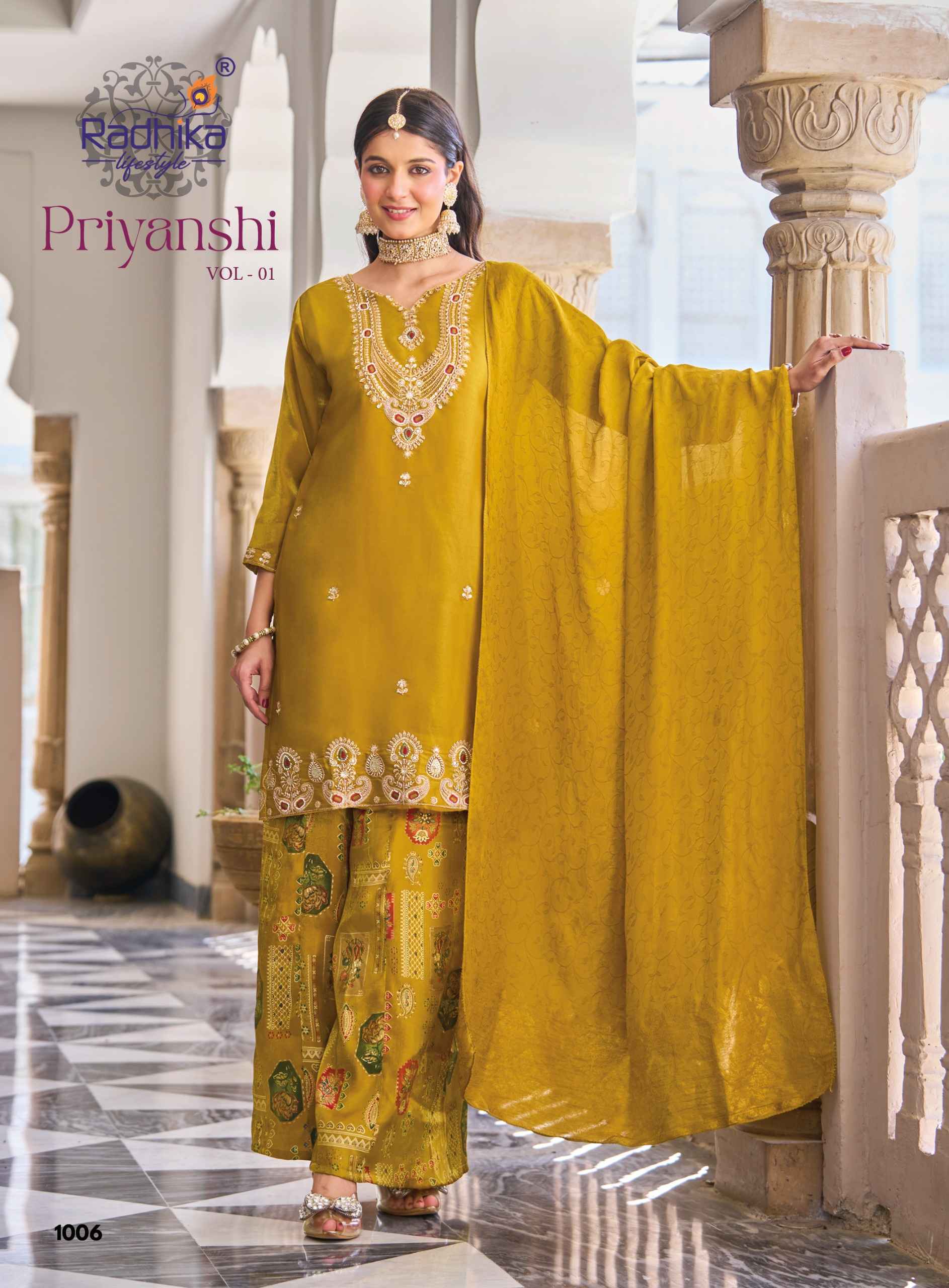 Radhika Lifestyle Priyanshi Vol 1 Roman Glass Silk Kurti Combo 6 pcs Catalogue