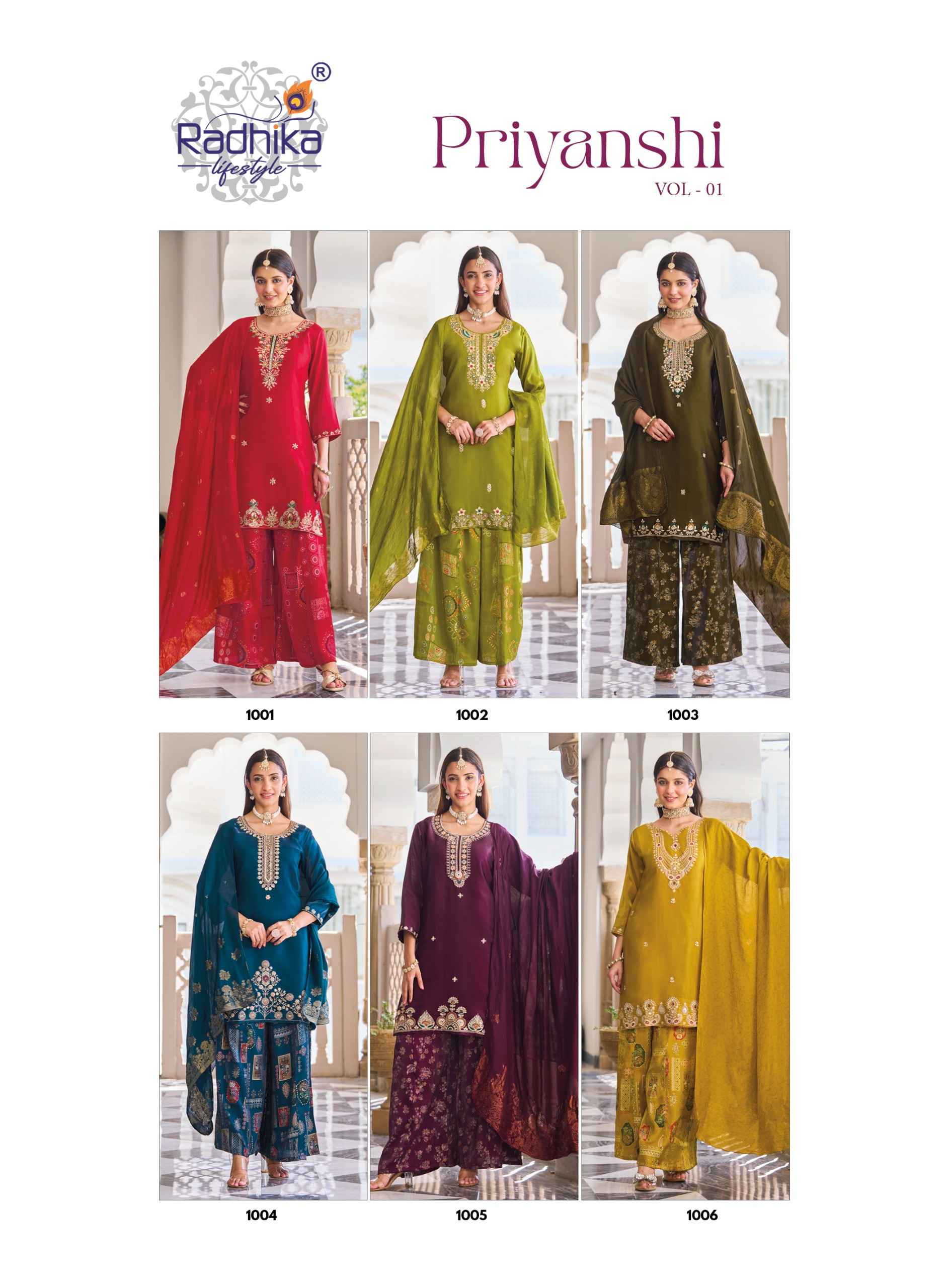 Radhika Lifestyle Priyanshi Vol 1 Roman Glass Silk Kurti Combo 6 pcs Catalogue