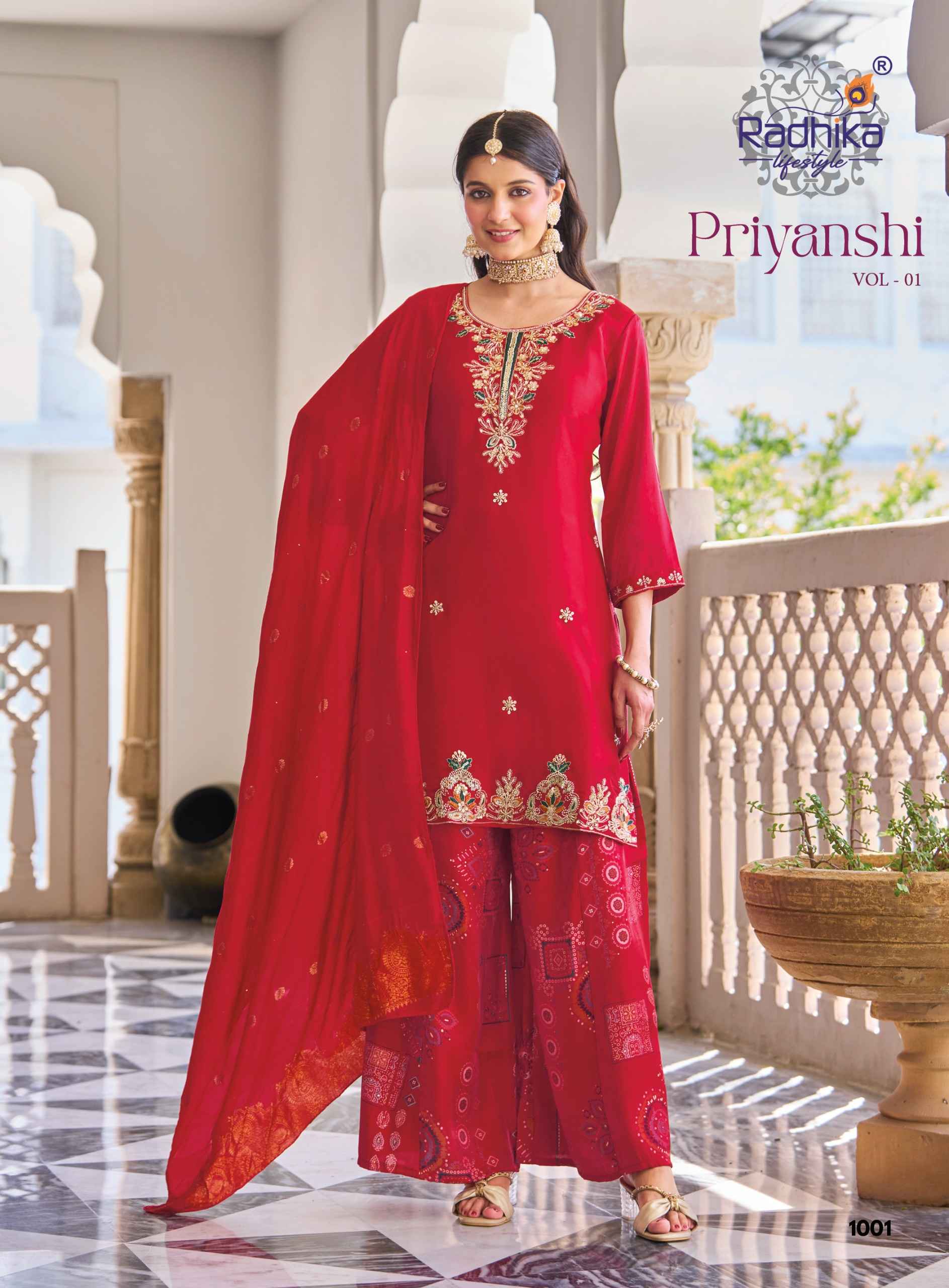 Radhika Lifestyle Priyanshi Vol 1 Roman Glass Silk Kurti Combo 6 pcs Catalogue