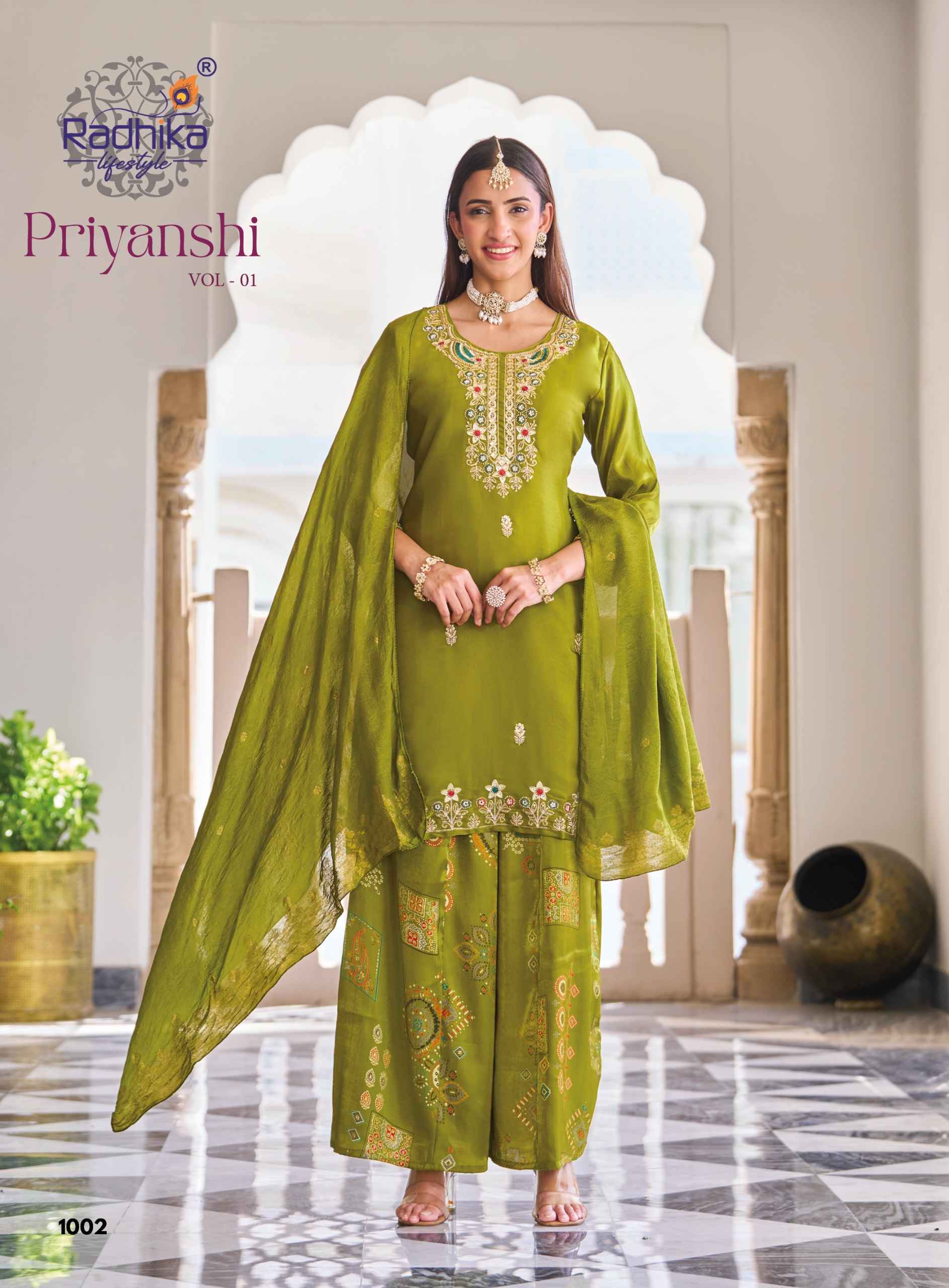 Radhika Lifestyle Priyanshi Vol 1 Roman Glass Silk Kurti Combo 6 pcs Catalogue