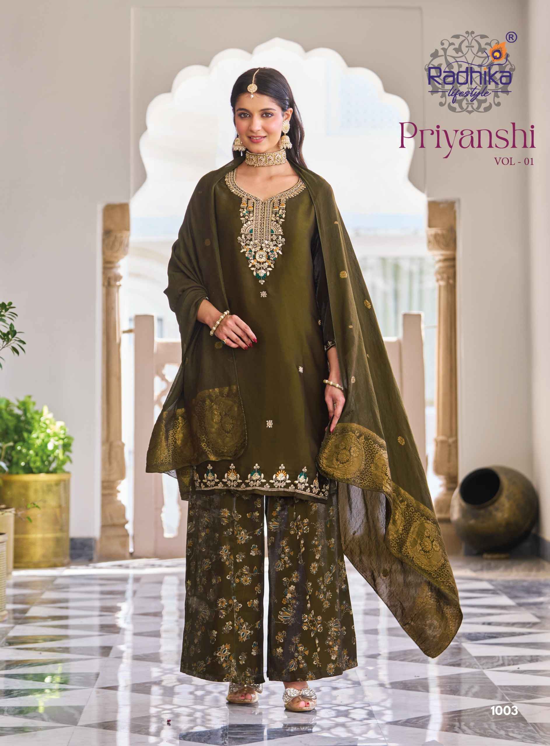 Radhika Lifestyle Priyanshi Vol 1 Roman Glass Silk Kurti Combo 6 pcs Catalogue