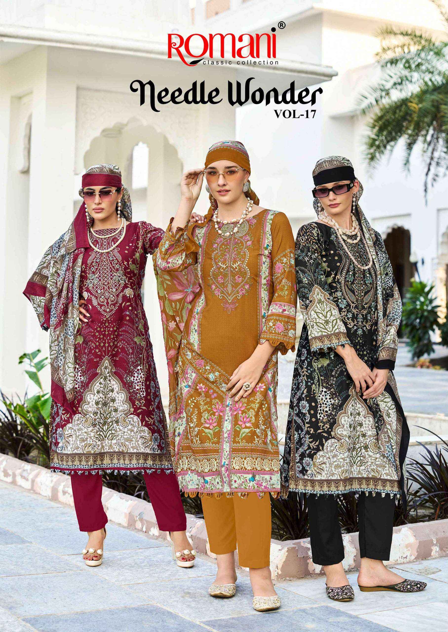 Romani Needle Wonder Vol 17 Cotton Dress Material 8 pcs Catalogue