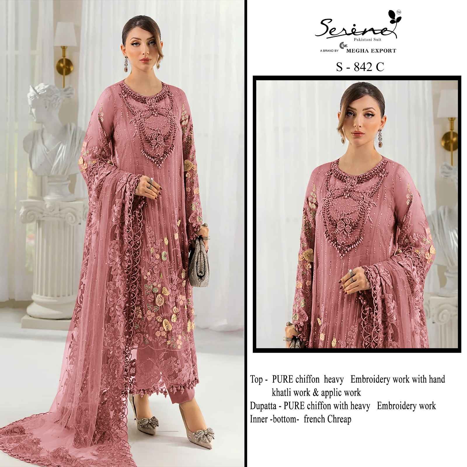 Serine D No S 842 Chiffon Dress Material 4 pcs Catalogue
